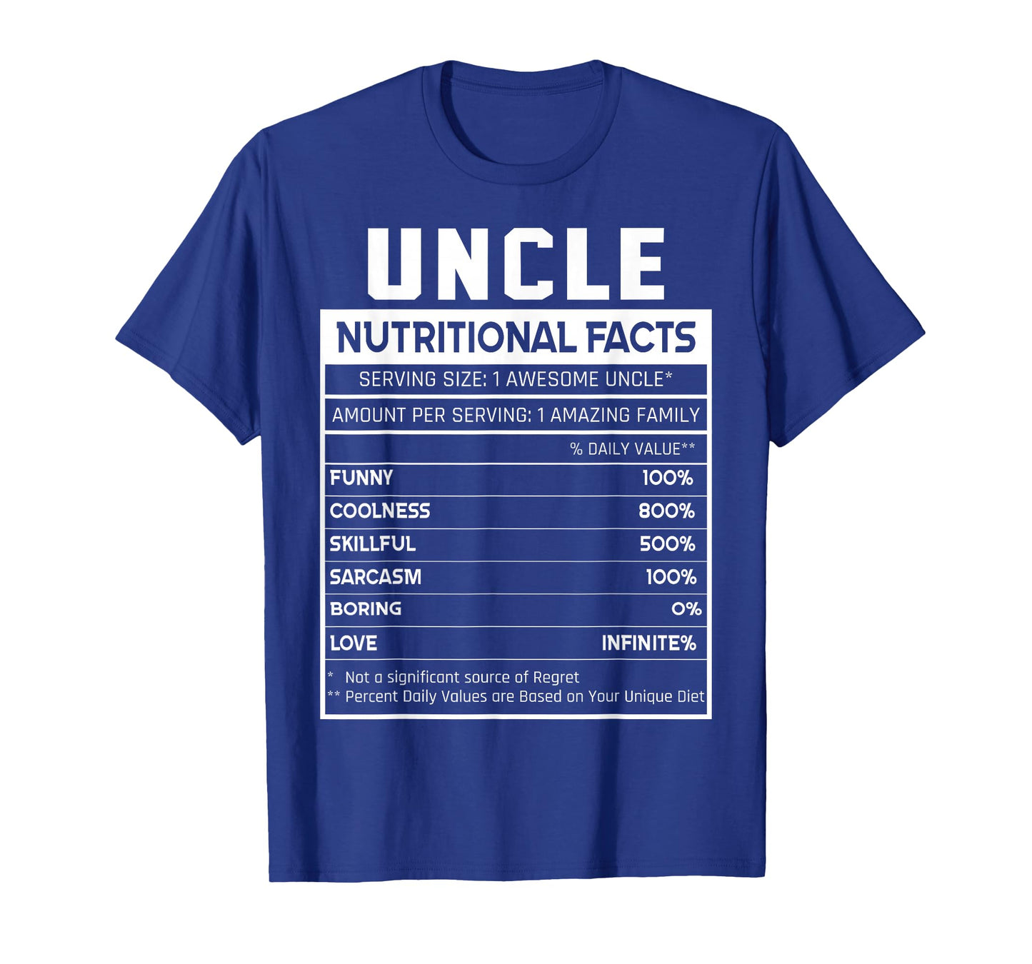 Uncle Nutritional Facts Funny Uncle Niece Nephew Love T-Shirt