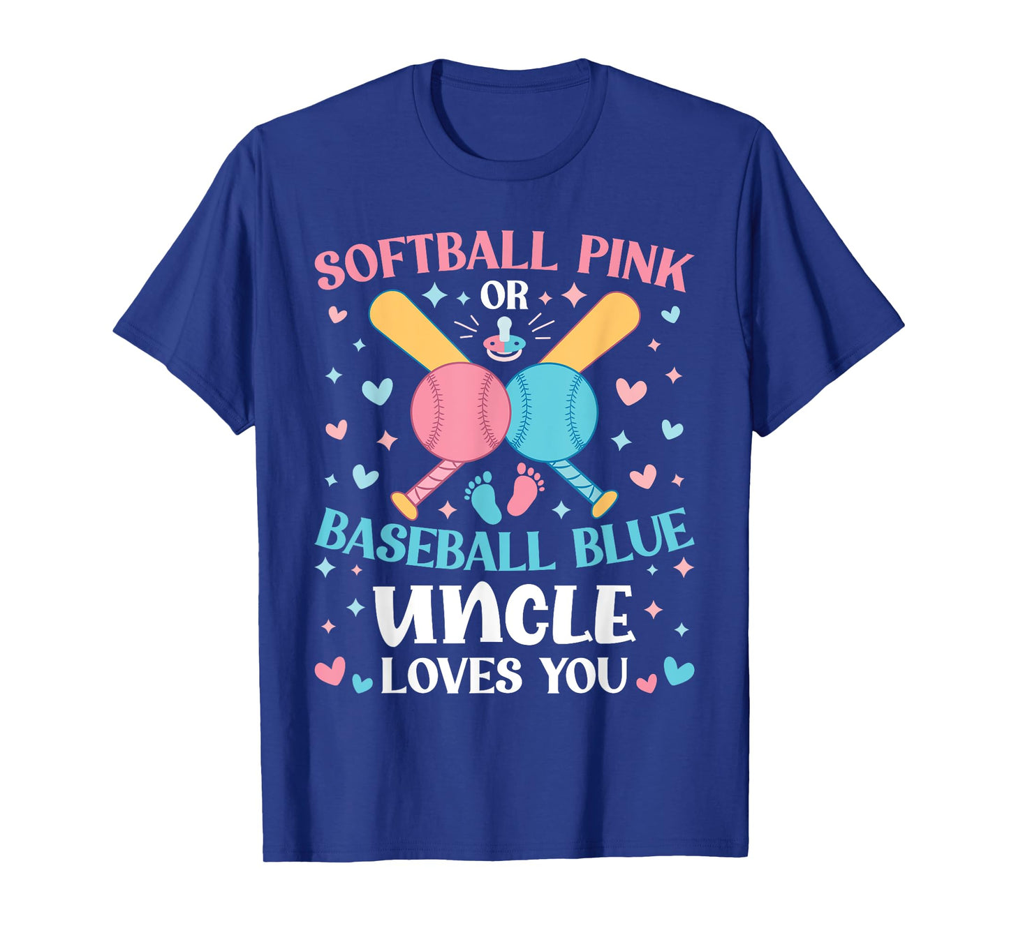 Softball Pink Or Baseball Blue Uncle Loves You Gender Reveal T-Shirt