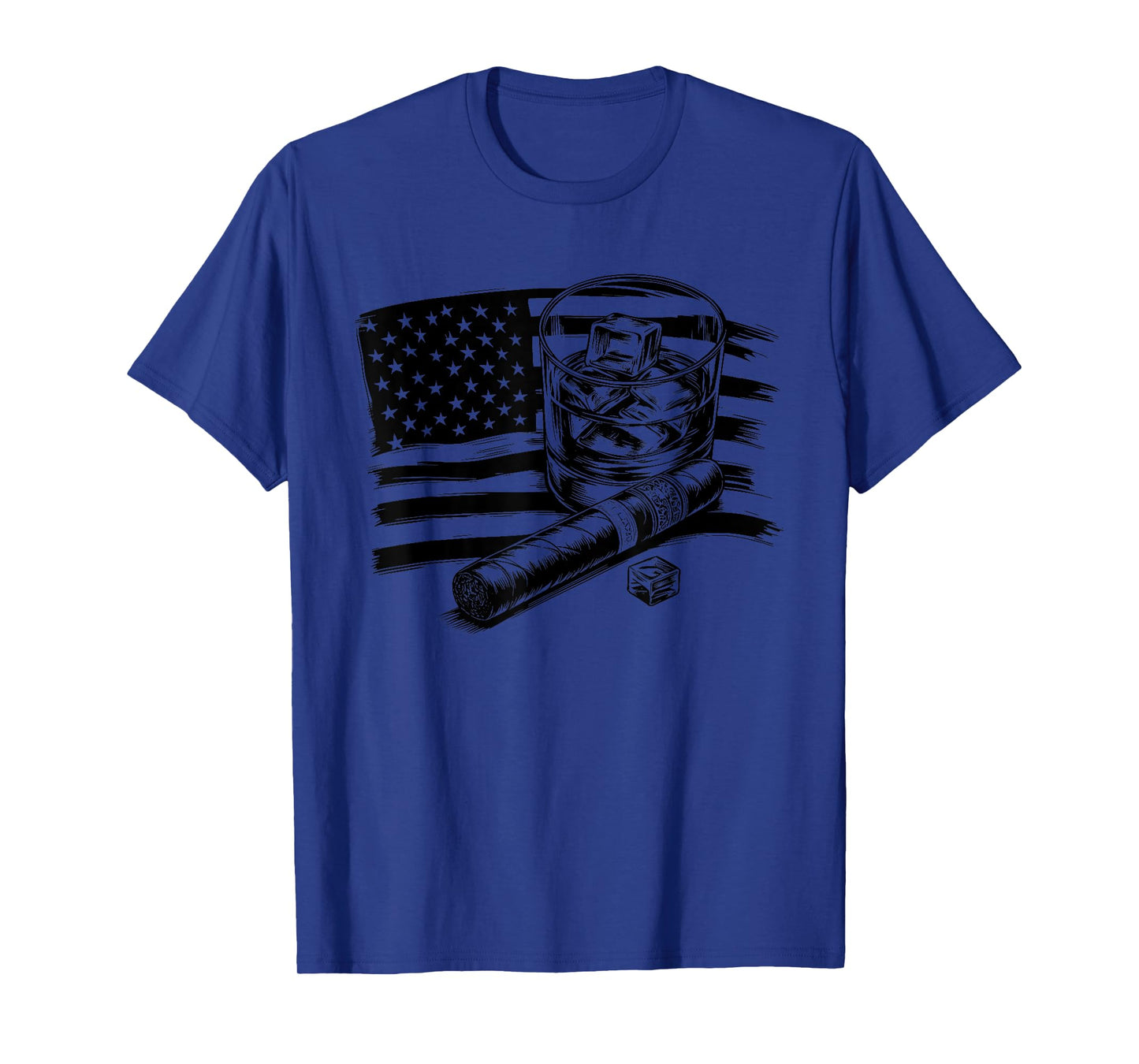 Cigar Whiskey American Flag - Patriotic USA Bourbon Lover T-Shirt