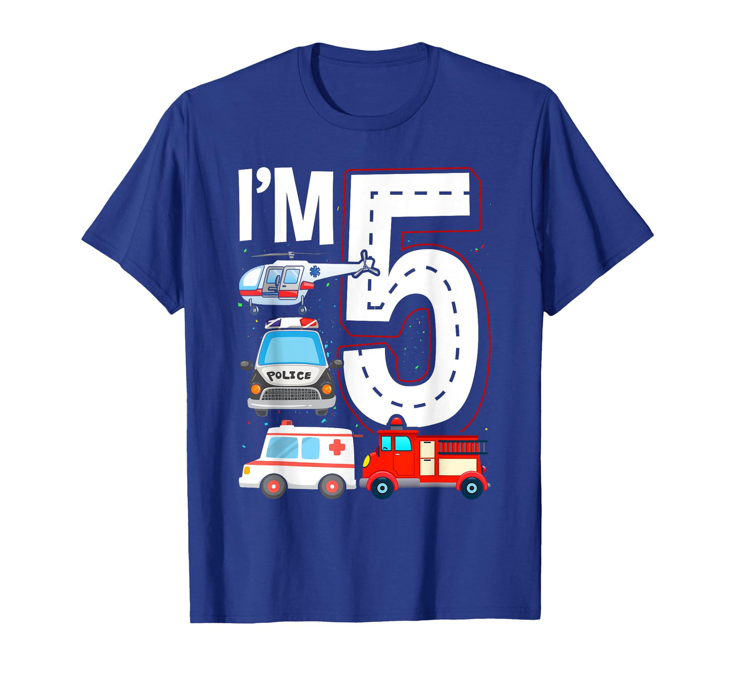 Emergency Vehicles 5th Birthday Fire Truck Police Car Boys T-Shirt