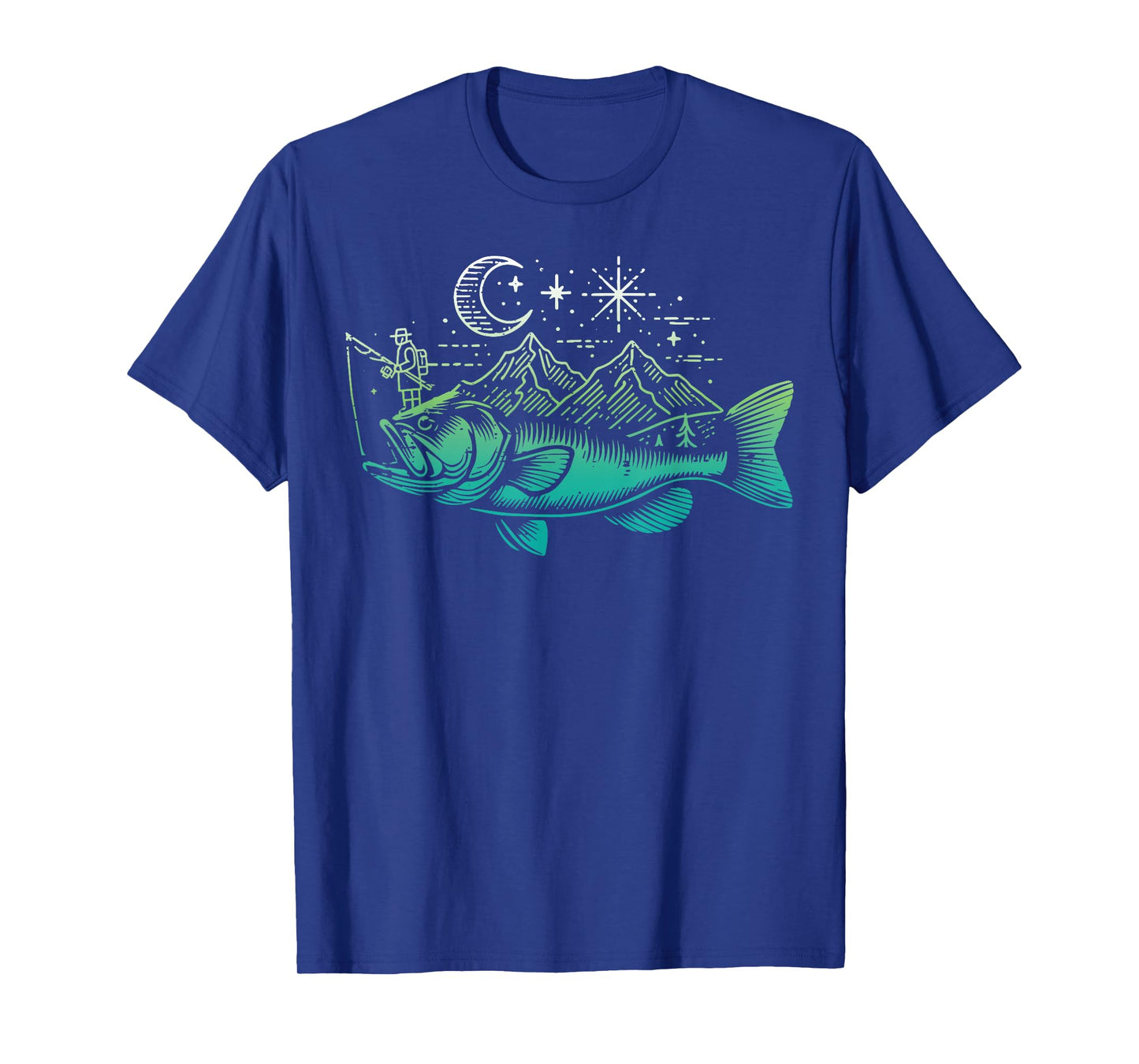 Fishing Bass Fish Mountain Star Fisherman Art Men Women Kids T-Shirt