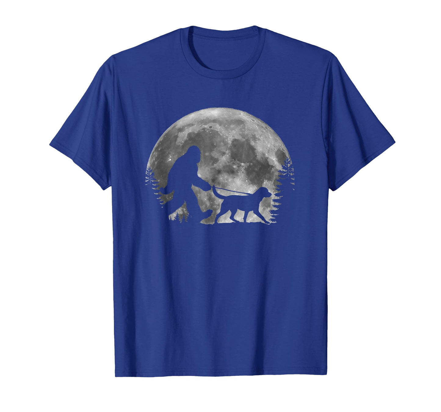 Bigfoot Walking a Dog Labrador Retriever Dad Moon Halloween Men Women Kids T-Shirt