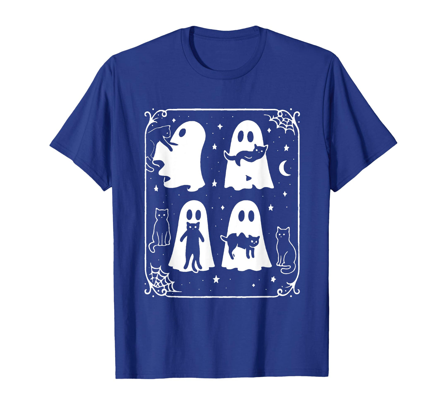 Vintage Halloween Ghost Holding Black Cat Groovy Floral T-Shirt
