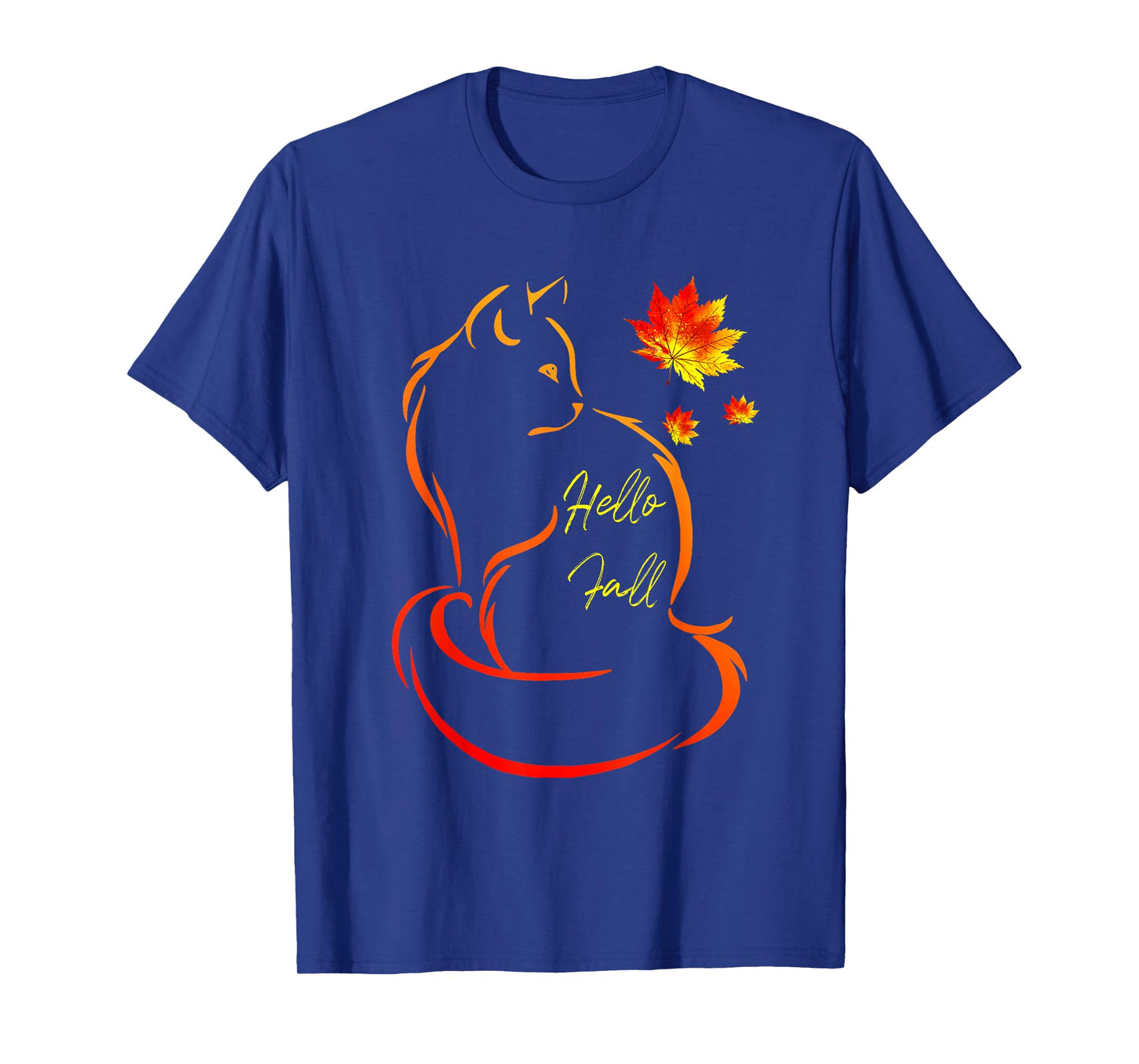 Hello Fall Cat Shirt Cat Autumn Leaves Kitten Lover T-Shirt for Men Women Kids