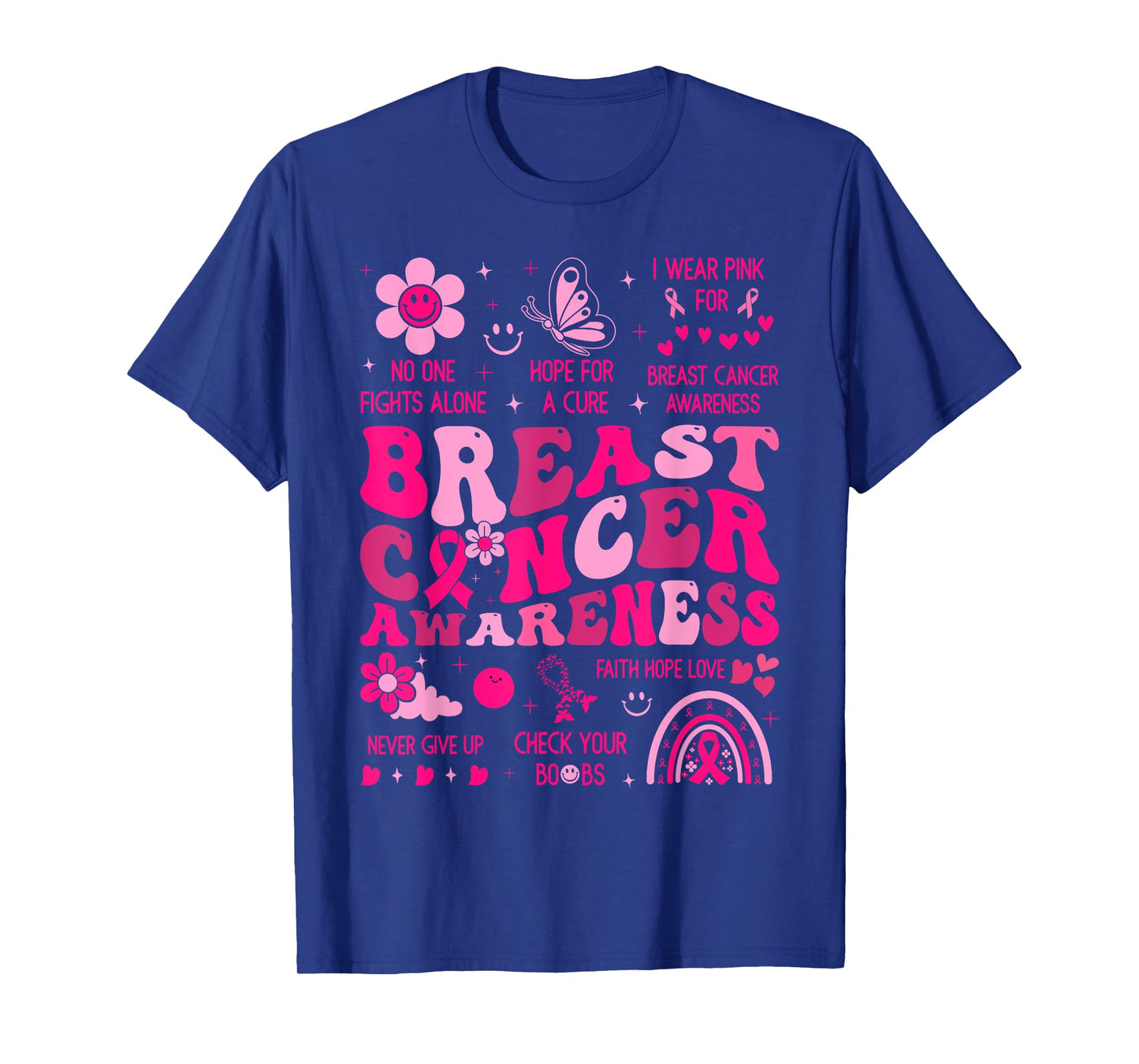Groovy Breast Cancer Awareness Support Squad Women Girl Pink T-Shirt