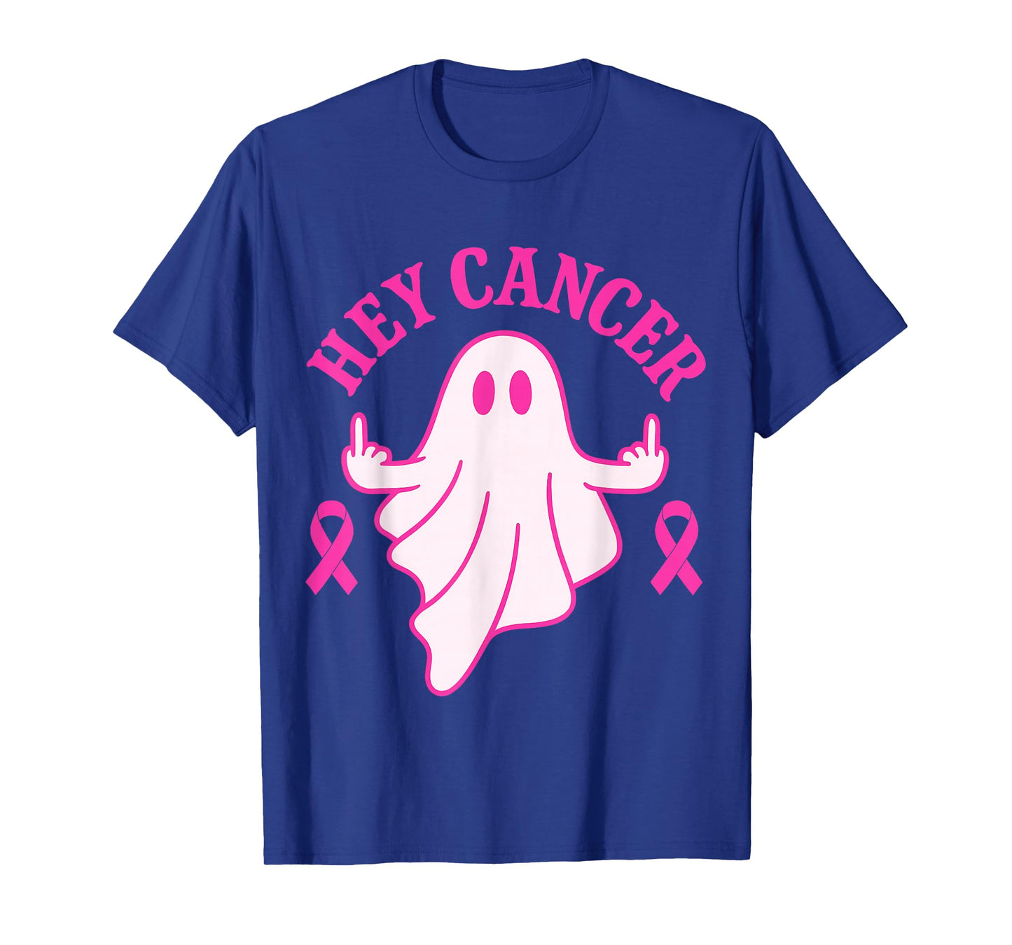 Hey Cancer Ghost Halloween Funny Breast Cancer Awareness T-Shirt