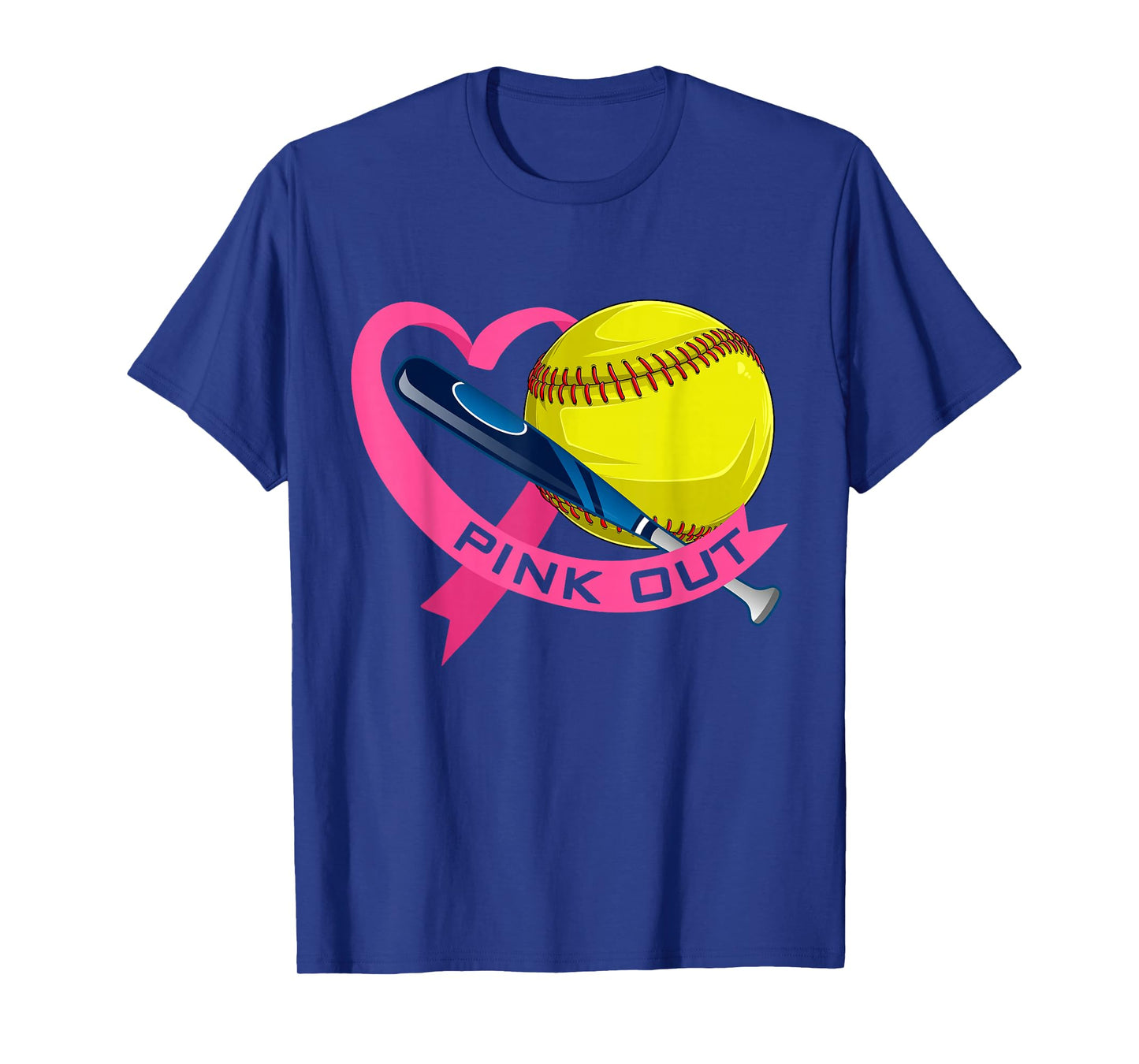 Pink Out Breast Cancer Pink Ribbon Heart With Softball Ball T-Shirt