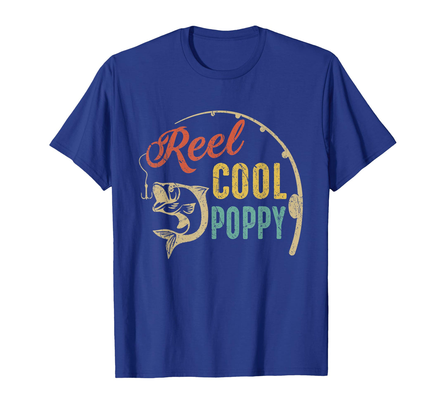 Mens Funny Fathers Day Vintage Fishing Reel Cool Poppy T-Shirt