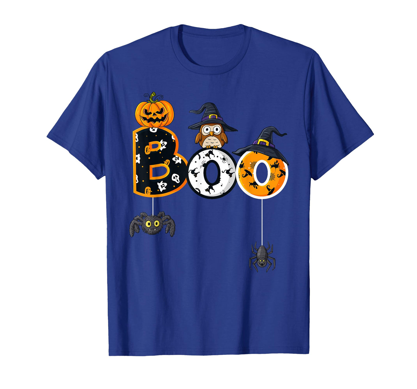 Halloween Boo Owl With Witch Hat Spiders Boys Girls Kids T-Shirt