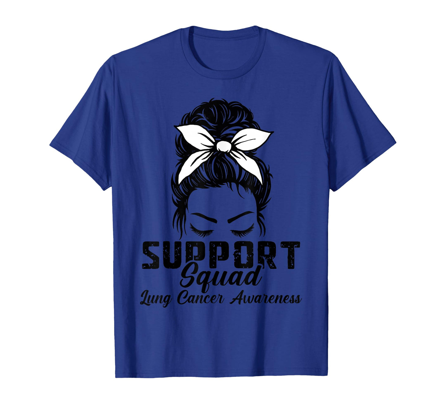 Lung Cancer Awareness Support Squad Messy Bun Mom Support T-Shirt