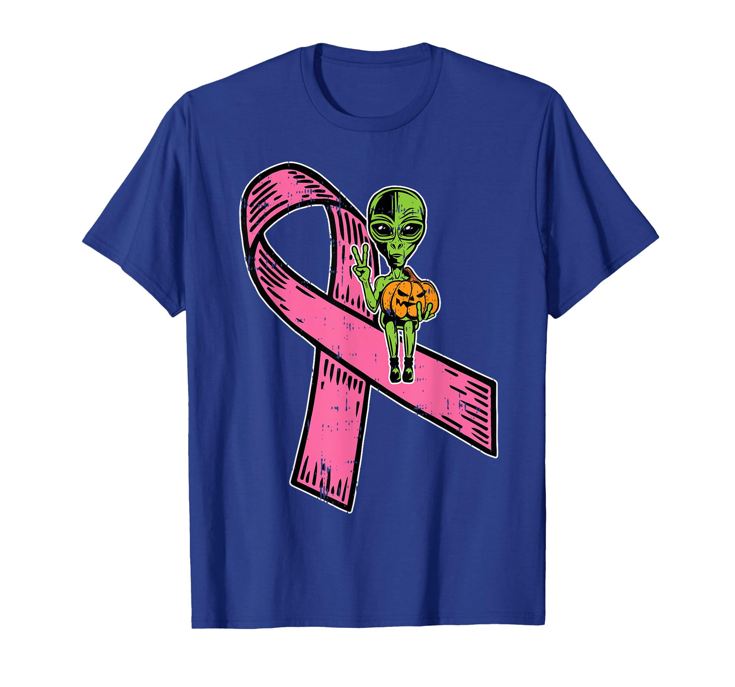 Pink Ribbon Alien Pumpkin Cool Halloween Breast Cancer Gifts T-Shirt