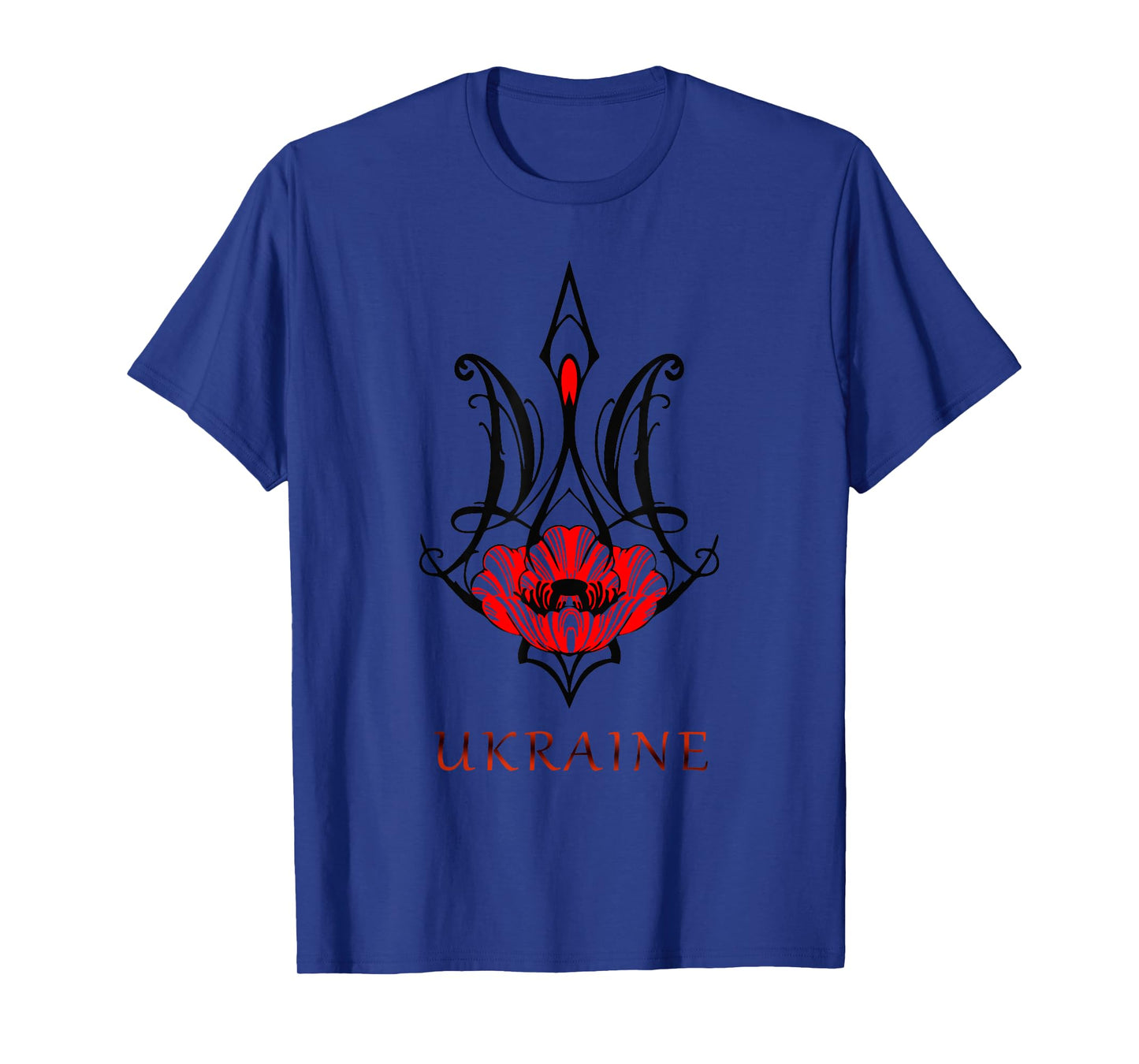 Ukraine Black Coat Arms with Poppy Trident Tryzub Ukrainian T-Shirt