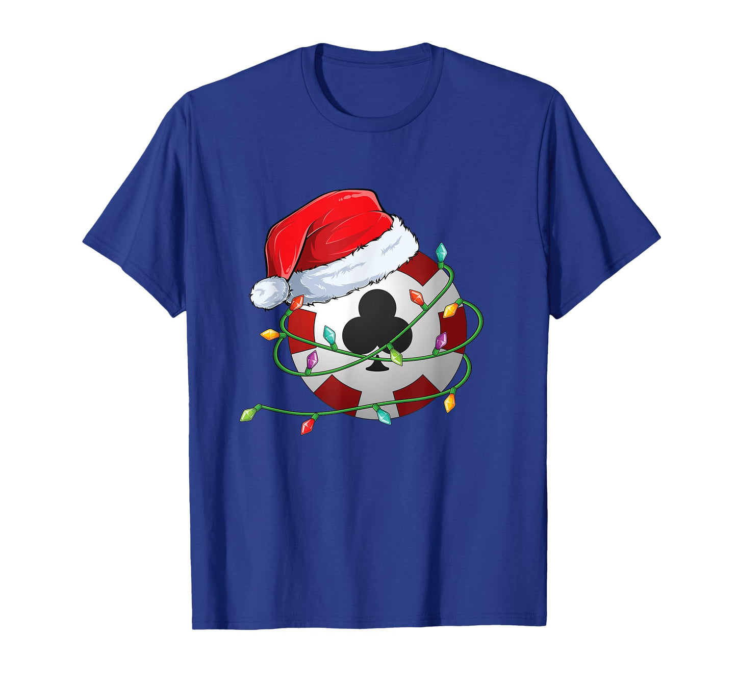 Christmas Poker Chip in Santa Hat wrapped in Holiday Lights T-Shirt