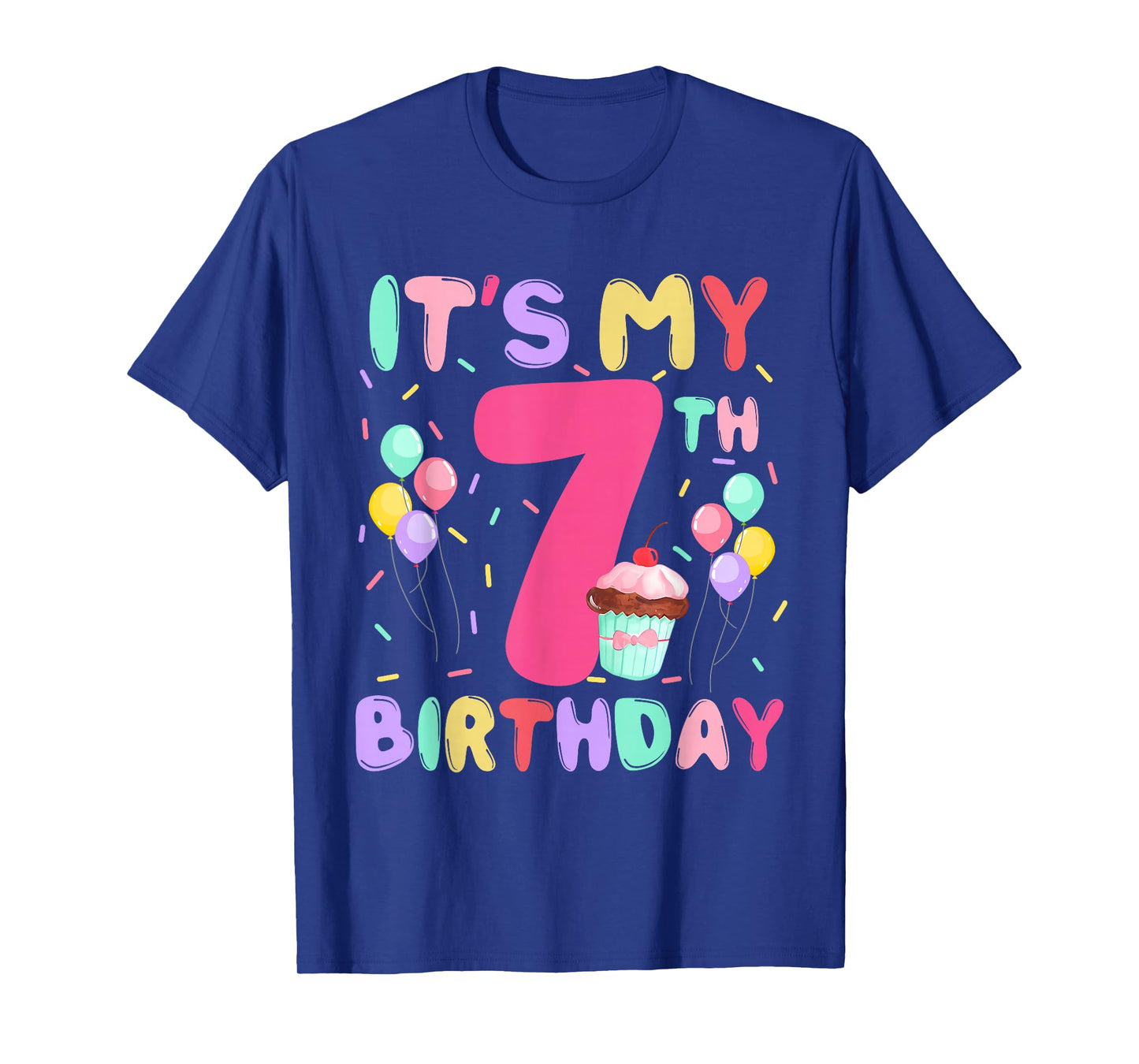 Kids Sweet Cupcake Its My 7th Birthday 7 Yr Old Bday Girls T-Shirt