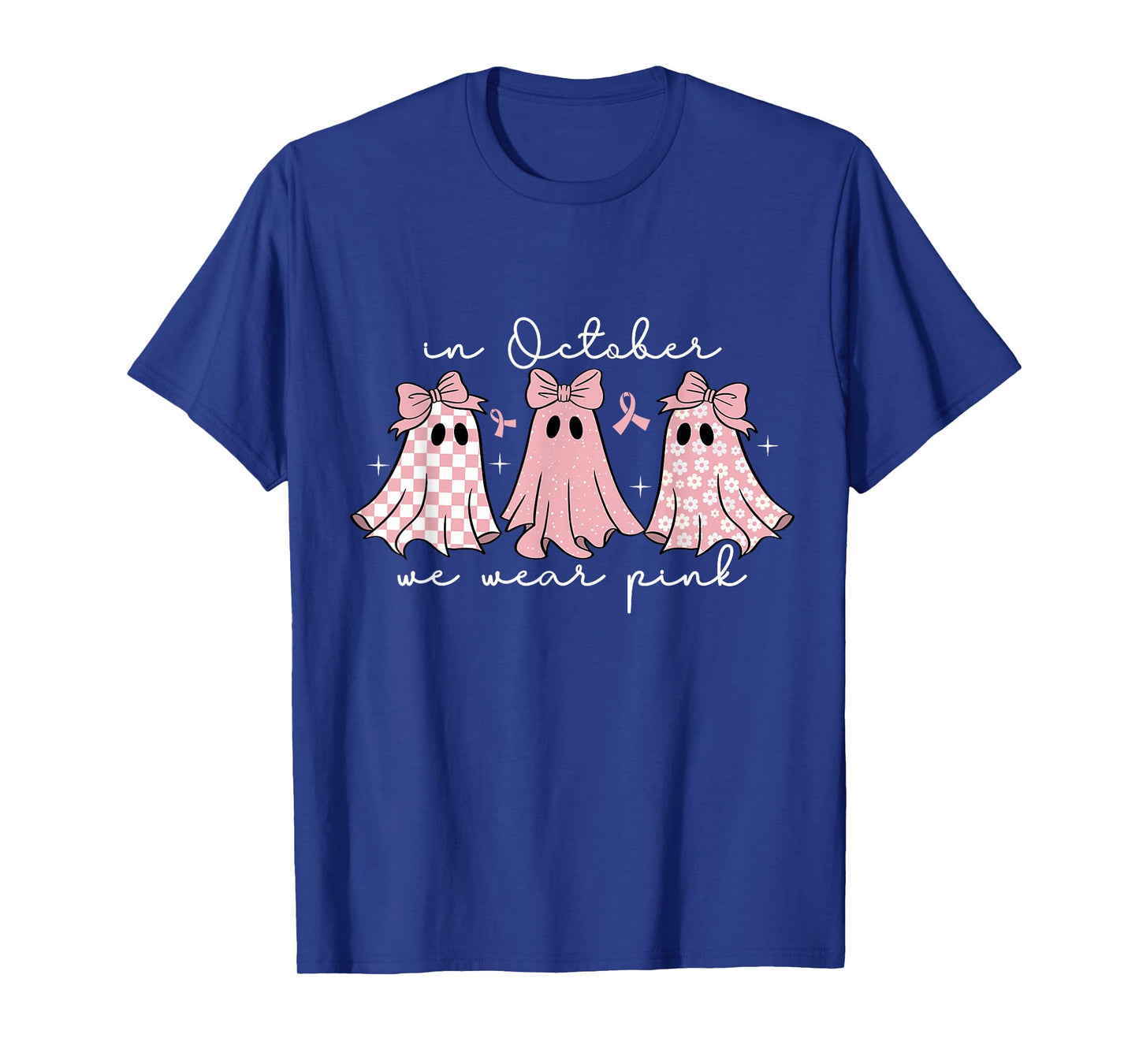 in October We Wear Pink Ghost Breast Cancer Halloween T-Shirt
