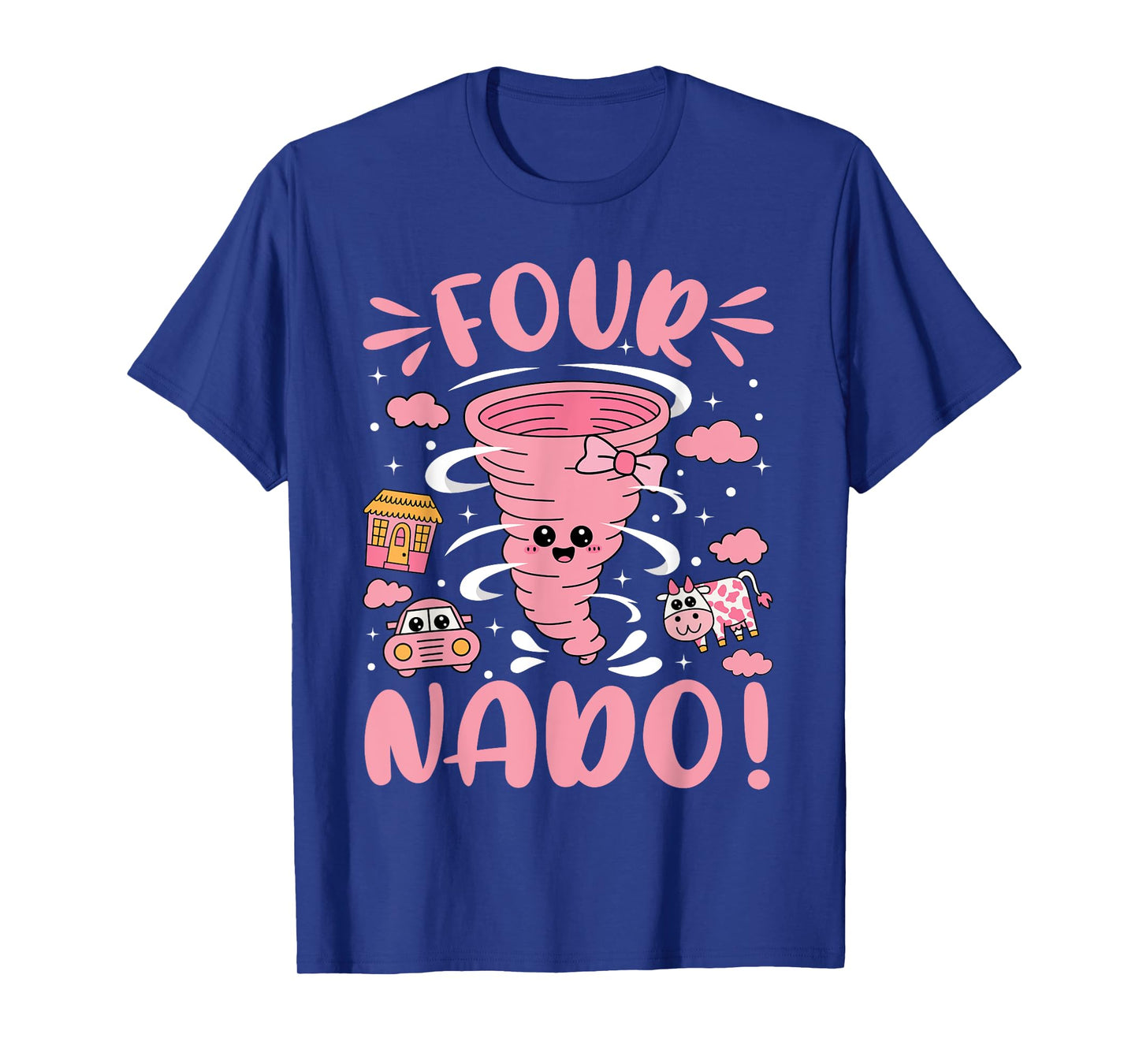 Four Nado Cute Birthday Tornado Girl Bow 4 Years Old Kids T-Shirt