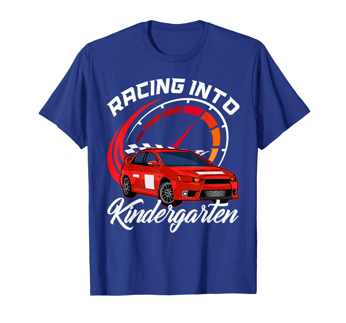 Racing Into Kindergarten Car Racer First Day Of School Kids T-Shirt