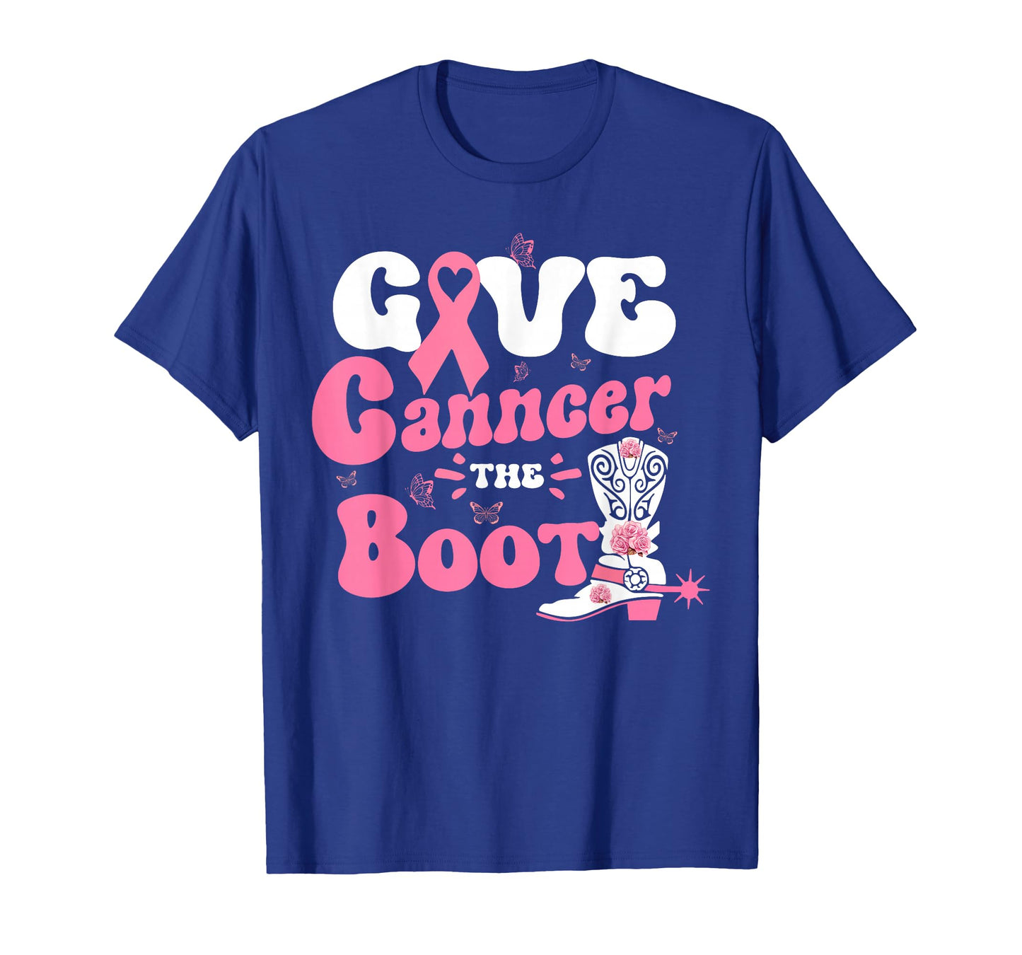 Give Breast Cancer The Boot Pink Ribbon Western Cowboy Boots T-Shirt