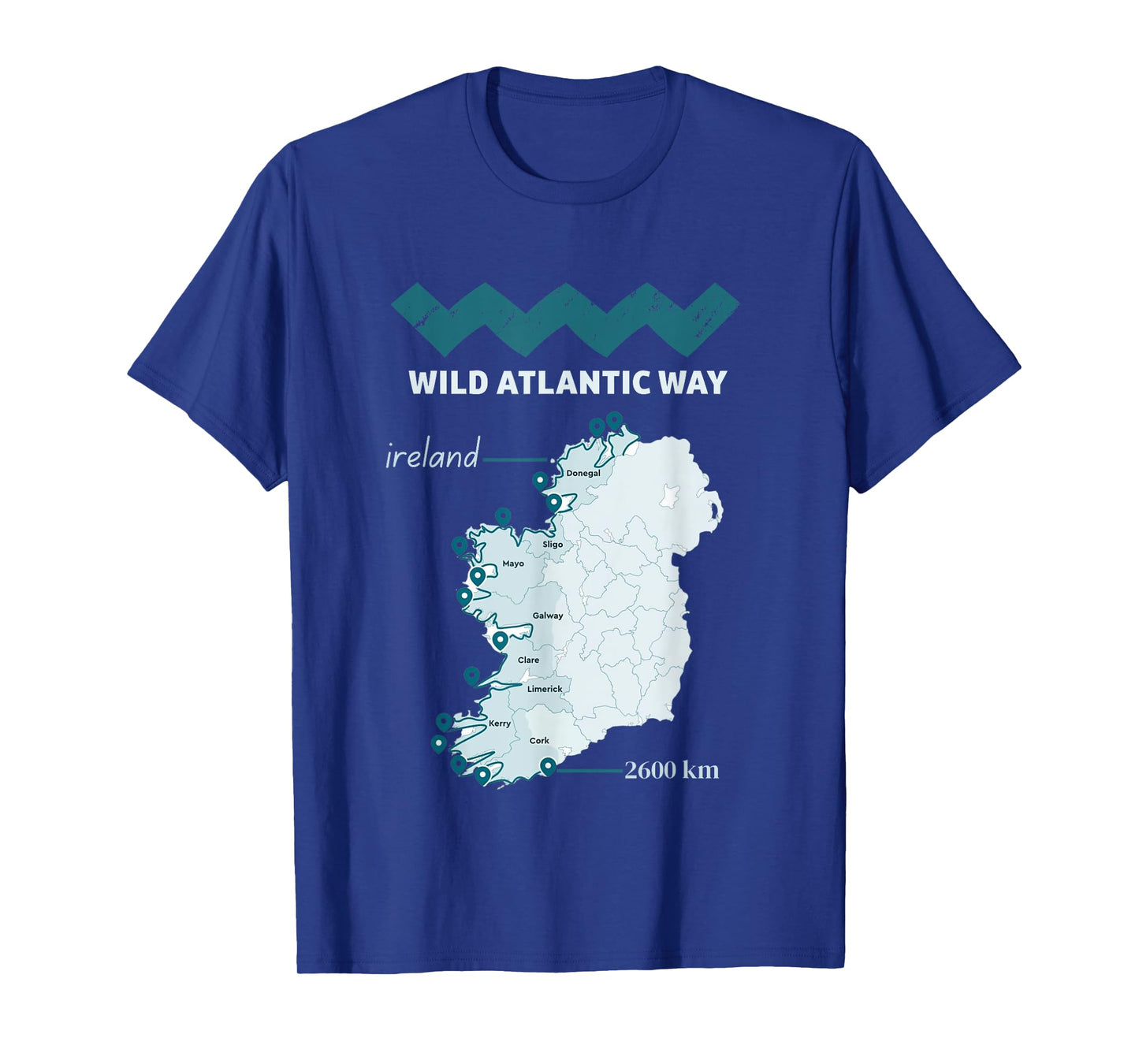 The wild atlantic way ireland coastal route map, west coast T-Shirt