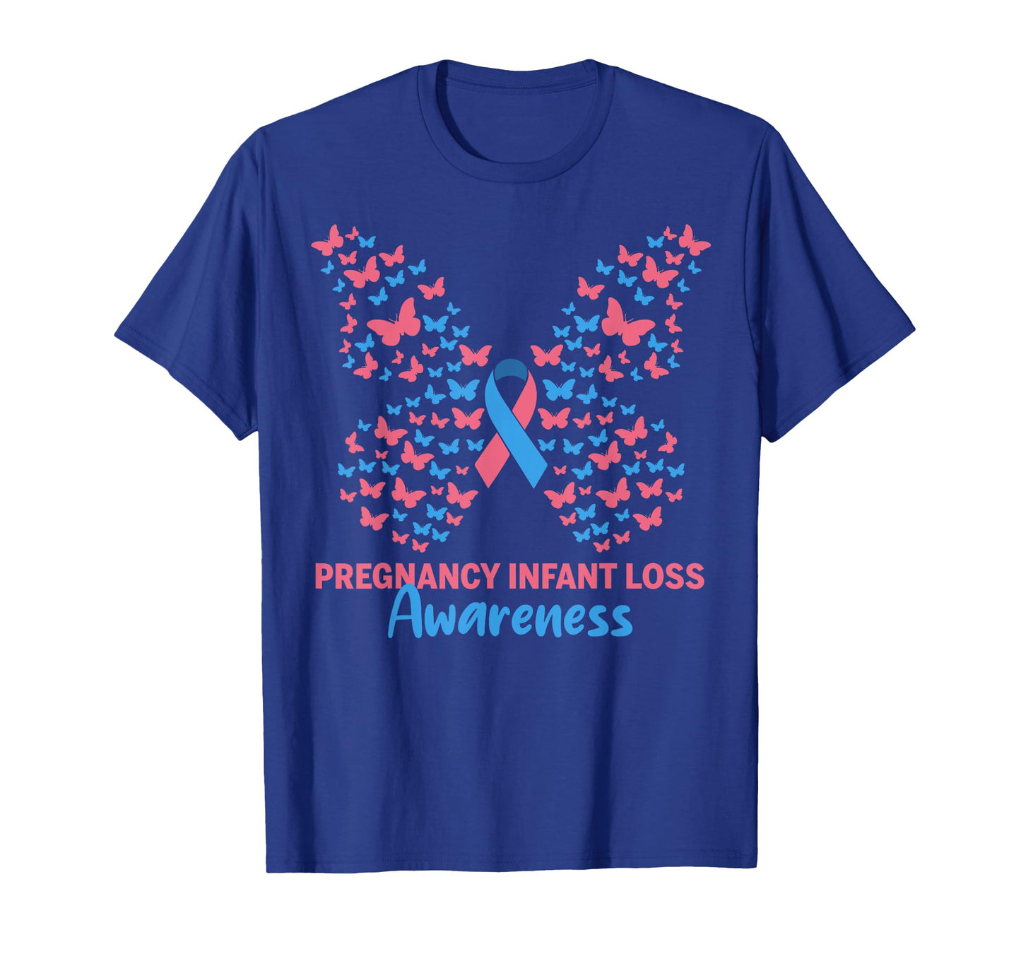 Pregnancy Infant Loss Awareness Pink & Blue Ribbon Butterfly T-Shirt
