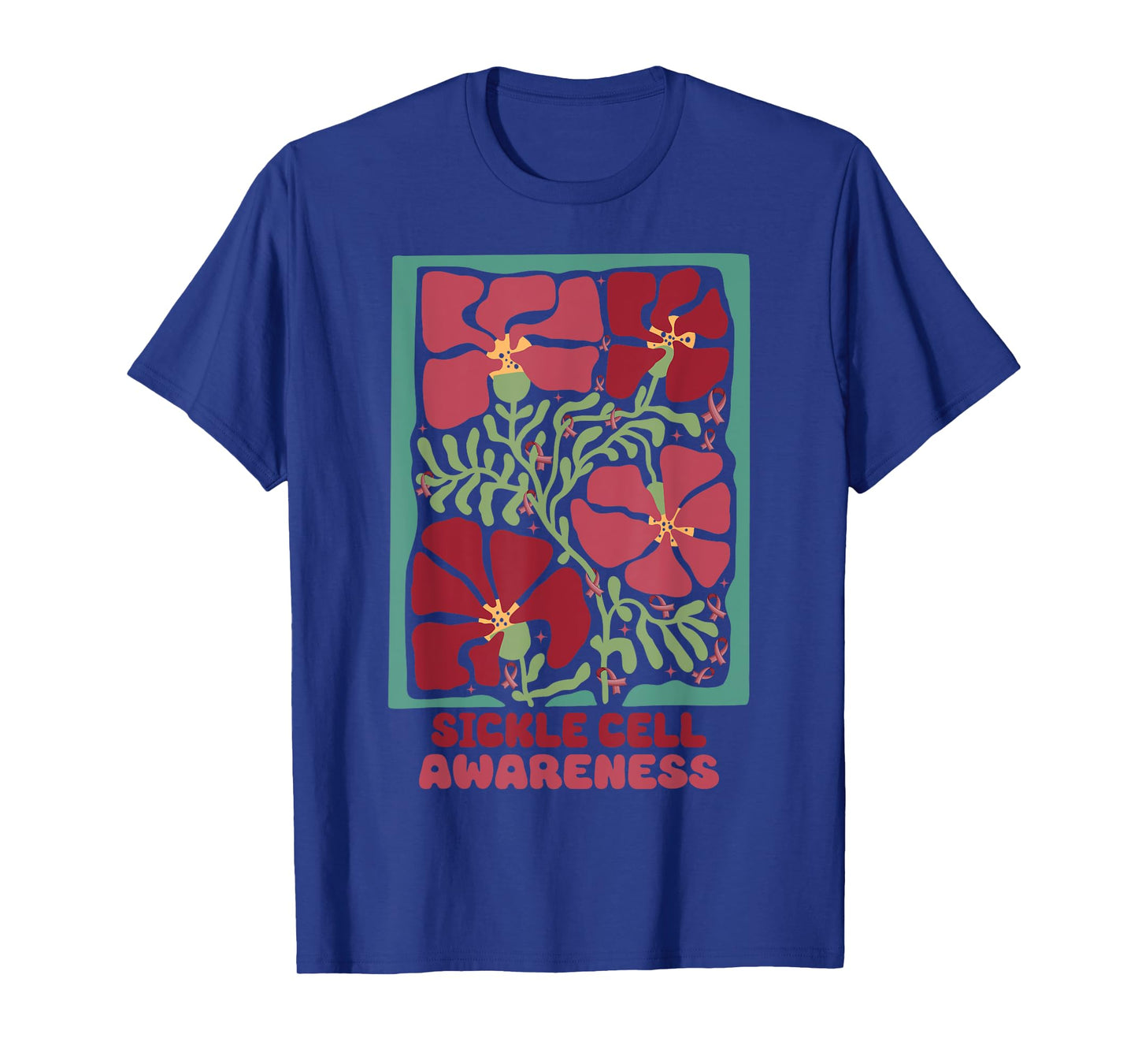 Sickle Cell Burgundy Flower Market Art Sickle Cell Awareness T-Shirt