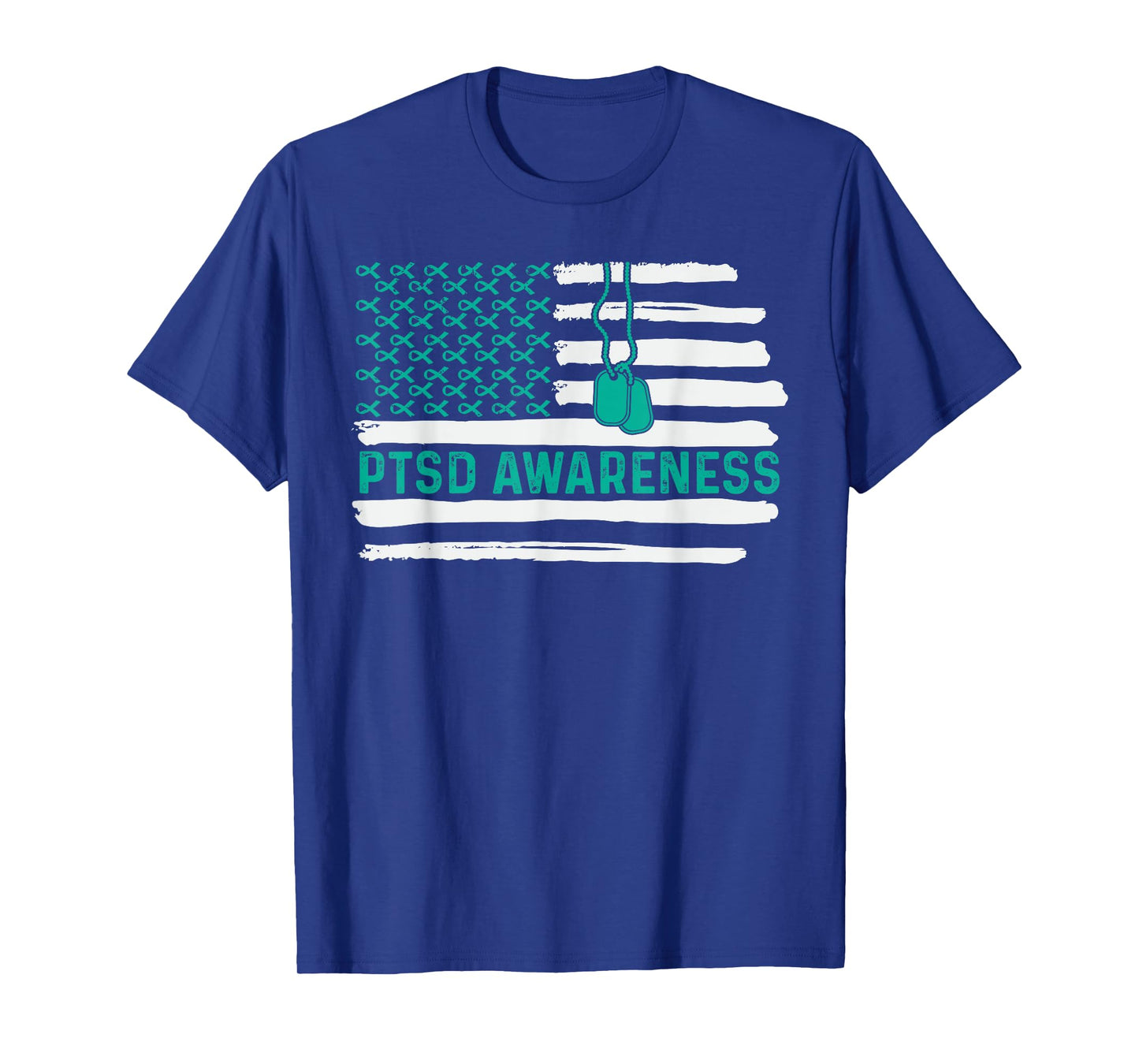 PTSD Awareness US Flag Teal Ribbon PTSD Veteran Men Women T-Shirt