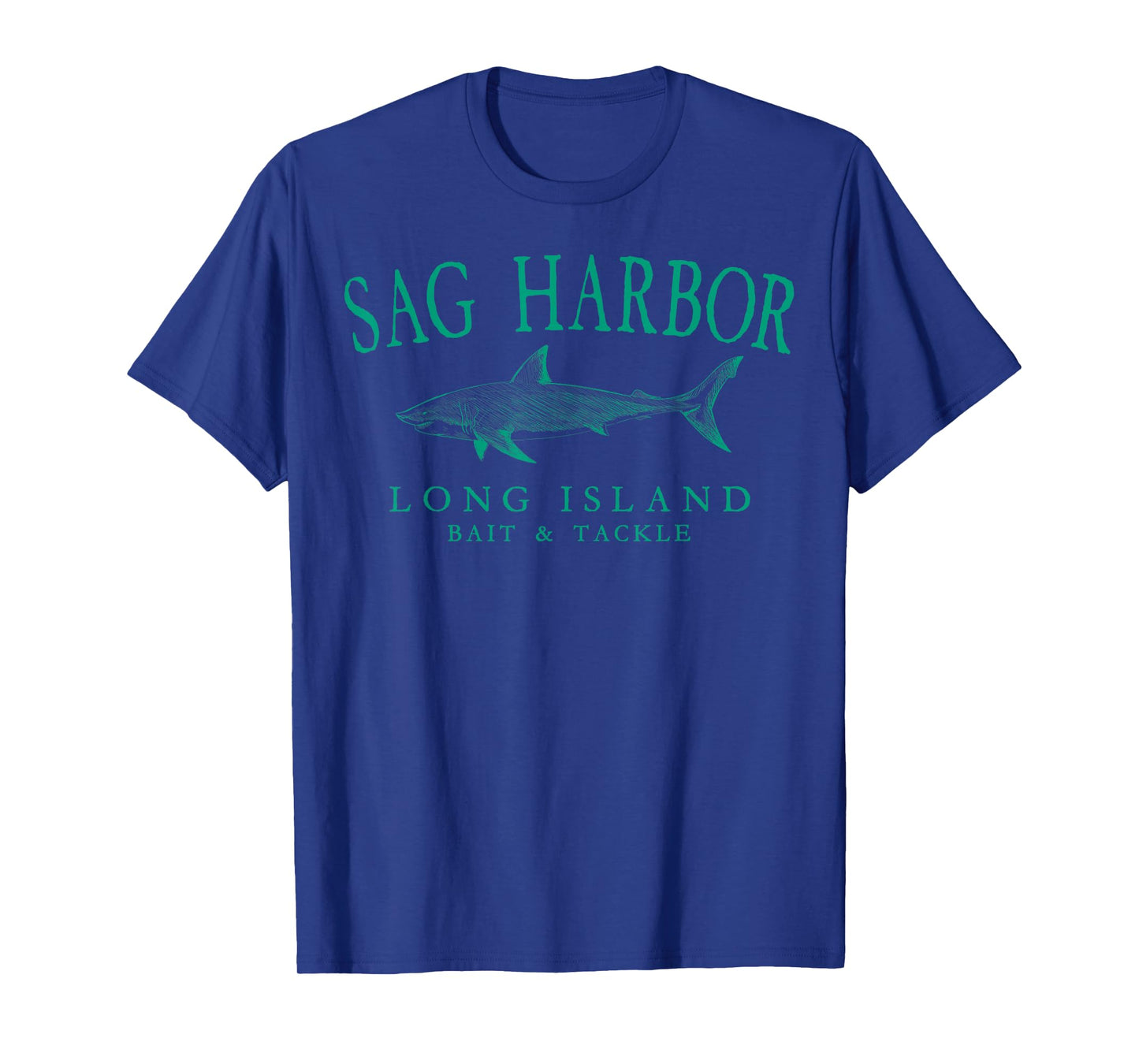Sag Harbor Long Island NY Shark Arched Teal Letters T-Shirt
