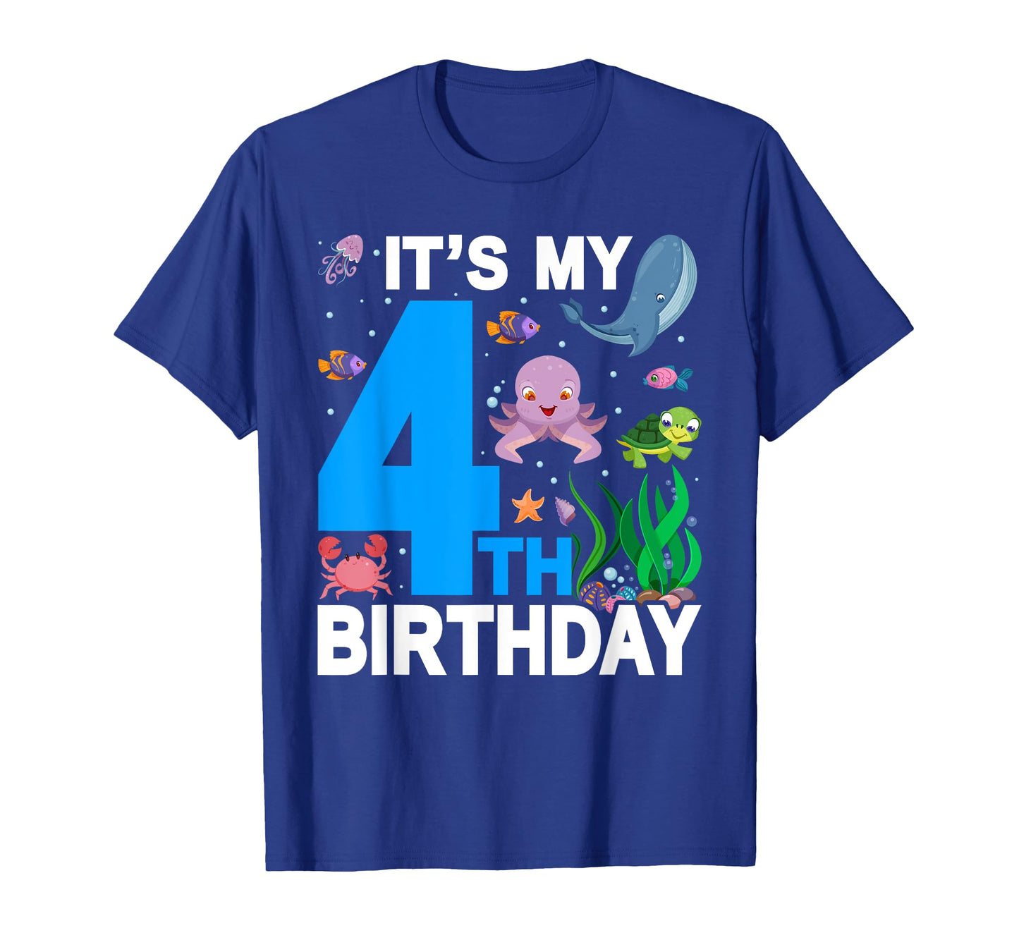 It's My 4th Birthday Party Ocean 4 Years Old Sea Fish B-Day T-Shirt