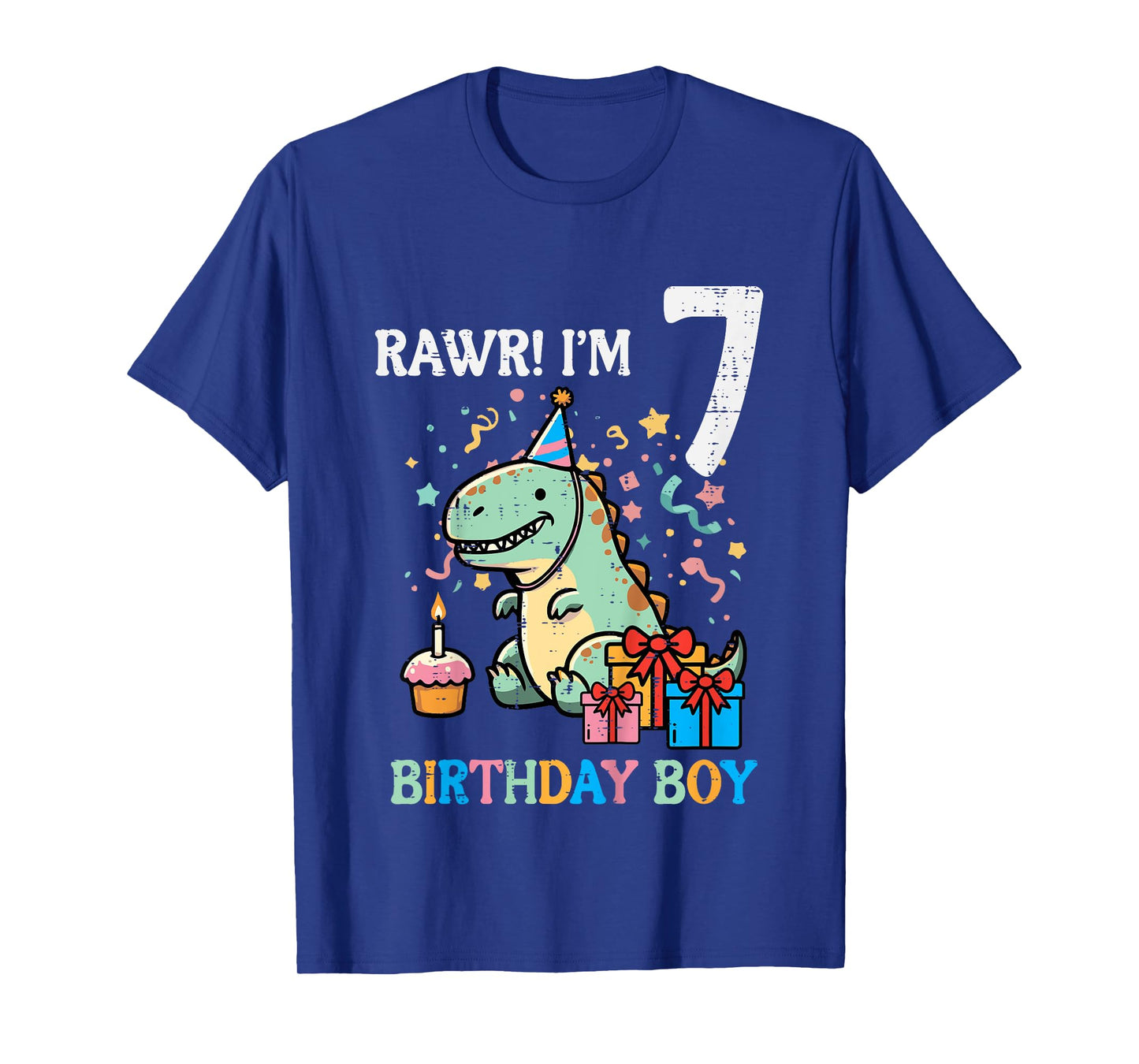 Kids Rawr Im 7 Dinosaur Birthday Boy Cute 7th Bday Trex Boys Kids T-Shirt