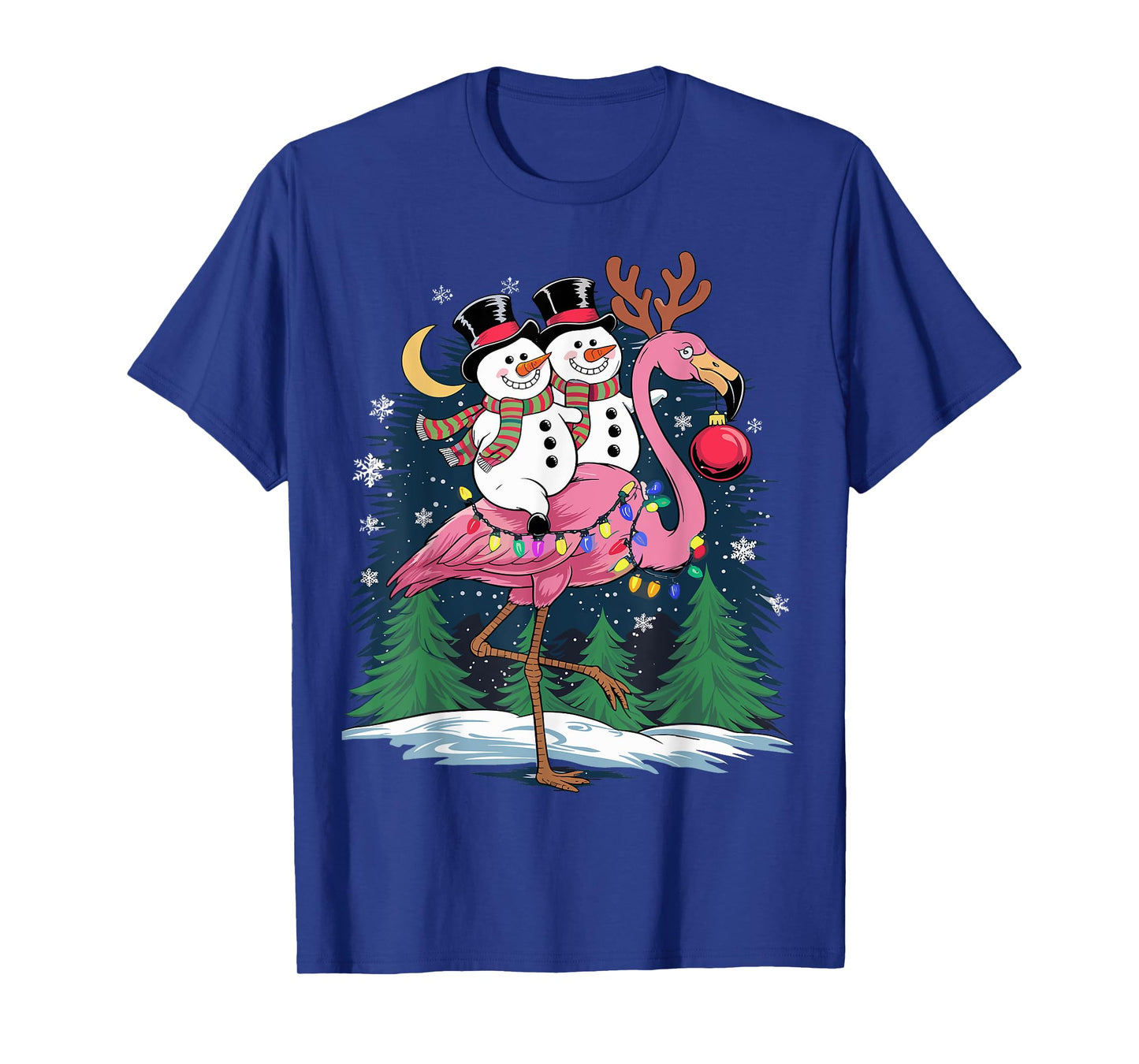 Christmas Snowman Riding Flamingo Xmas Girls Women T-Shirt