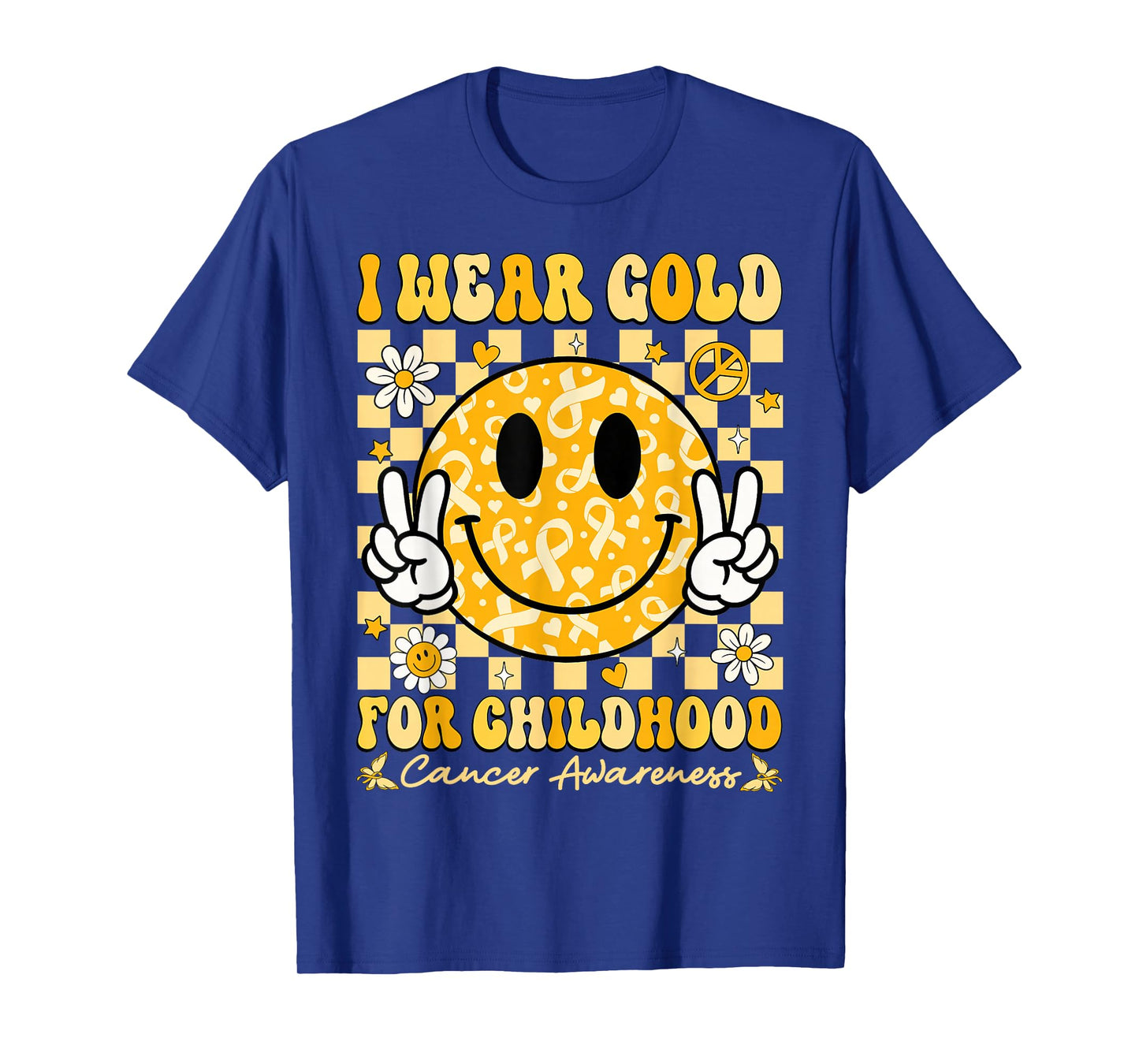 Retro I Wear Gold for Childhood Cancer Awareness Gold Ribbon T-Shirt