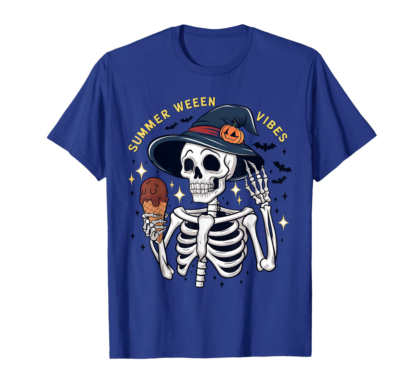 Summerween Vibes Funny Skeleton Ice Cream Summer Vacation Men Women Kids T-Shirt