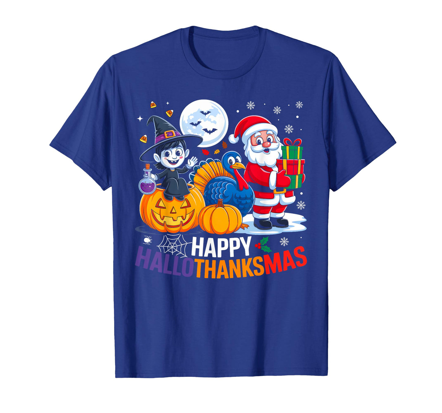 Happy Hallothanksmas Funny Halloween Thanksgiving Christmas T-Shirt