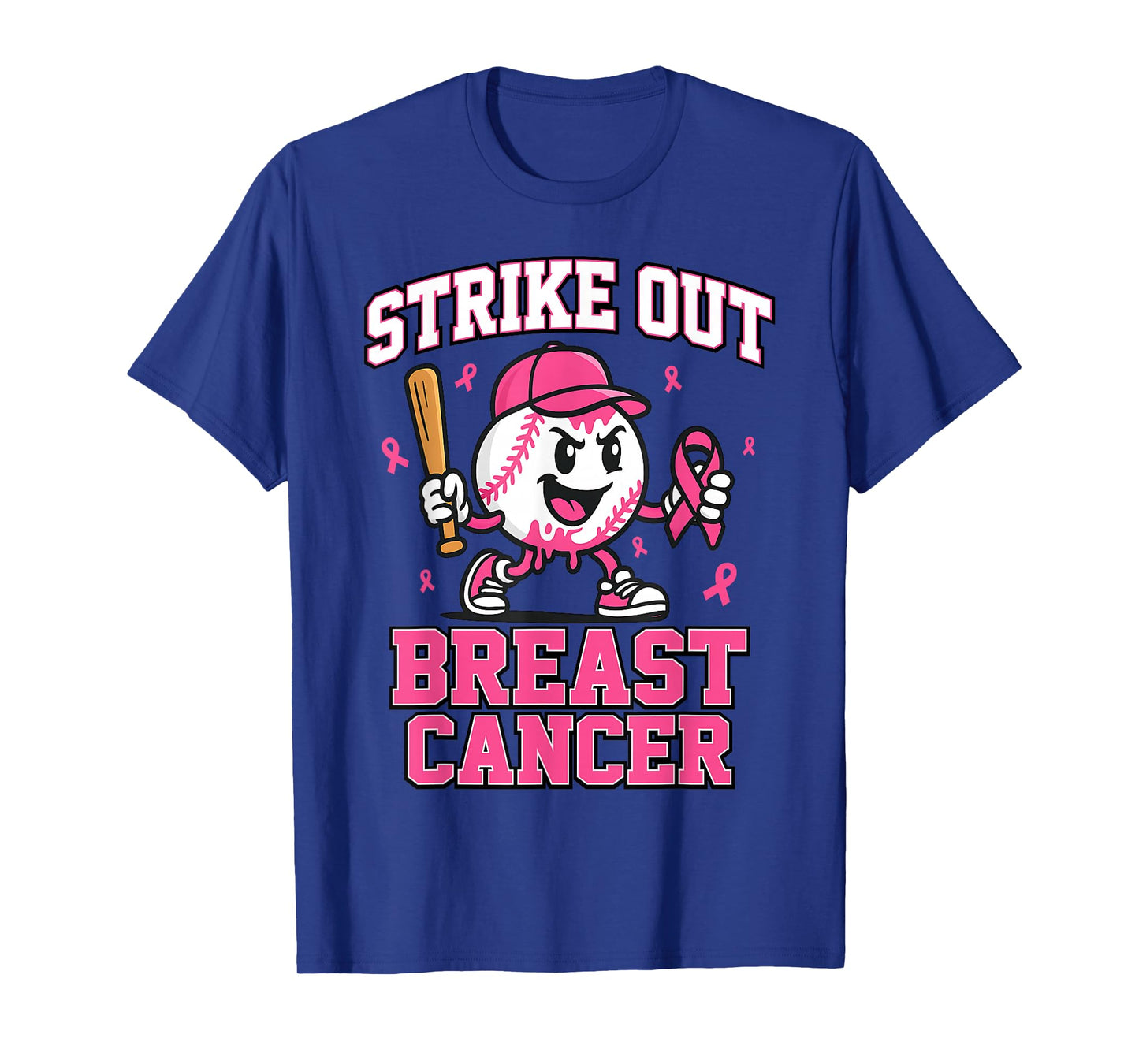 Strike Out Breast Cancer Baseball Ice Cream Drip Pink Ribbon T-Shirt