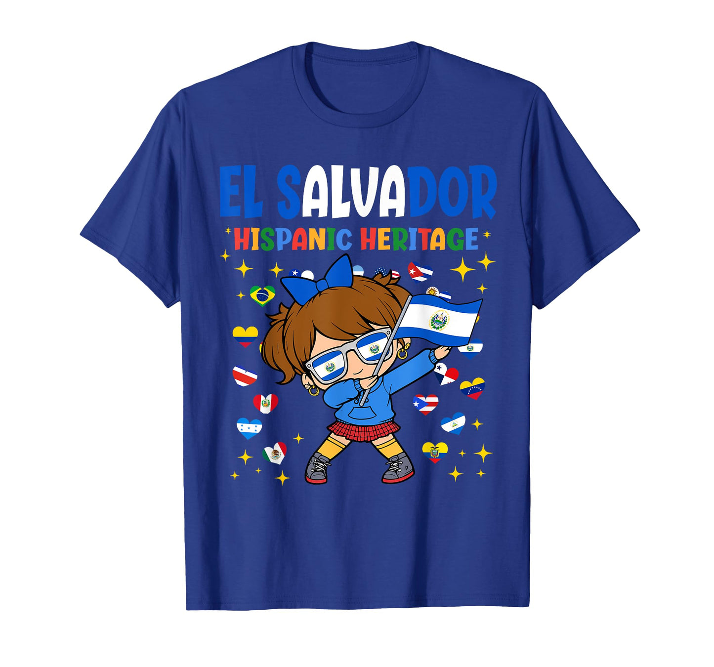 Hispanic Heritage Month El Salvador Flag Salvadoran Girl Kid T-Shirt