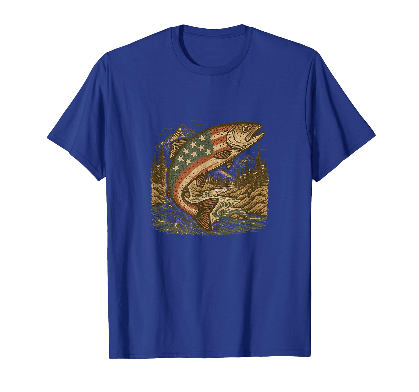 American Flag Trout Tee Patriotic Fishing Design for July 4 T-Shirt