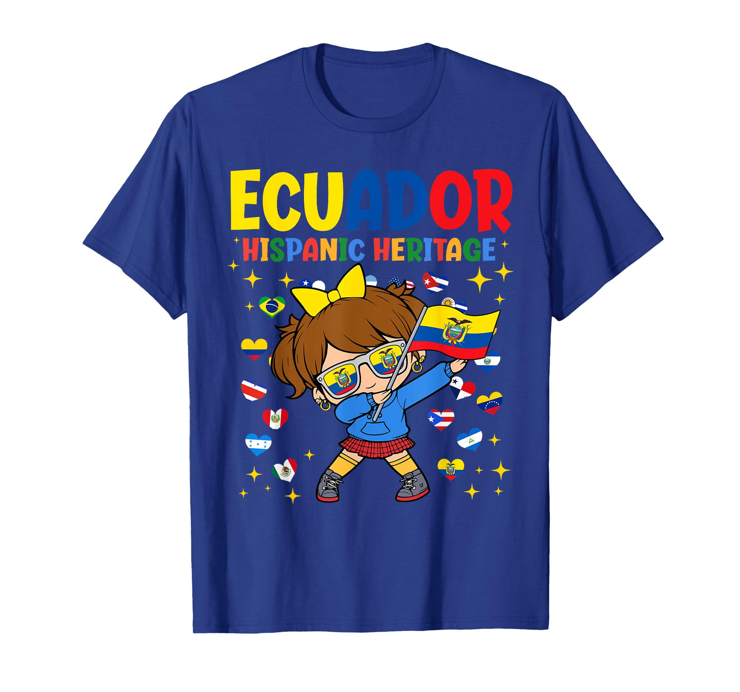 Hispanic Heritage Month Ecuador Flag Ecuadorian Girl Kids T-Shirt