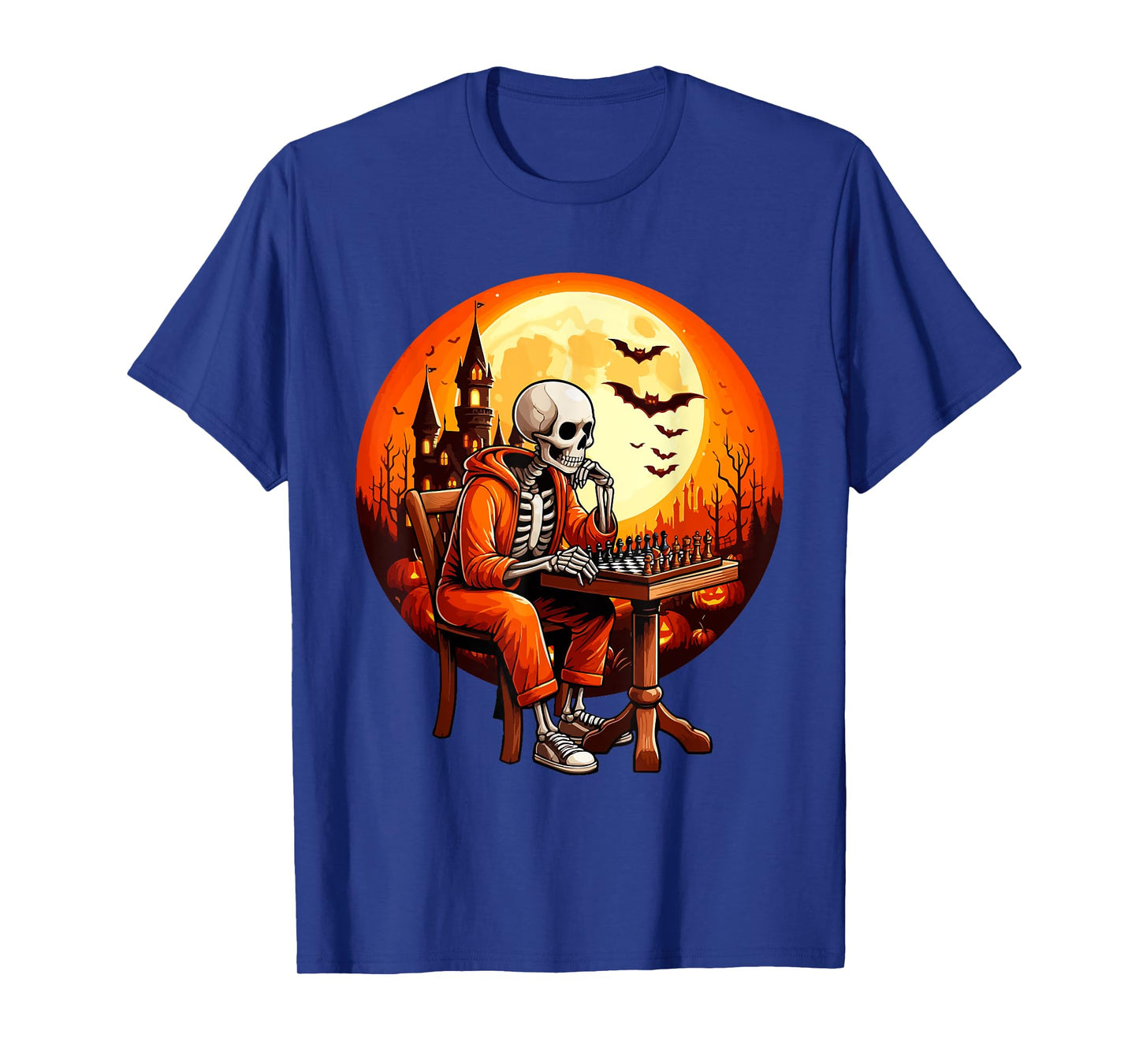 Skeleton Halloween Costume Chess Player Sport Lover Kids T-Shirt