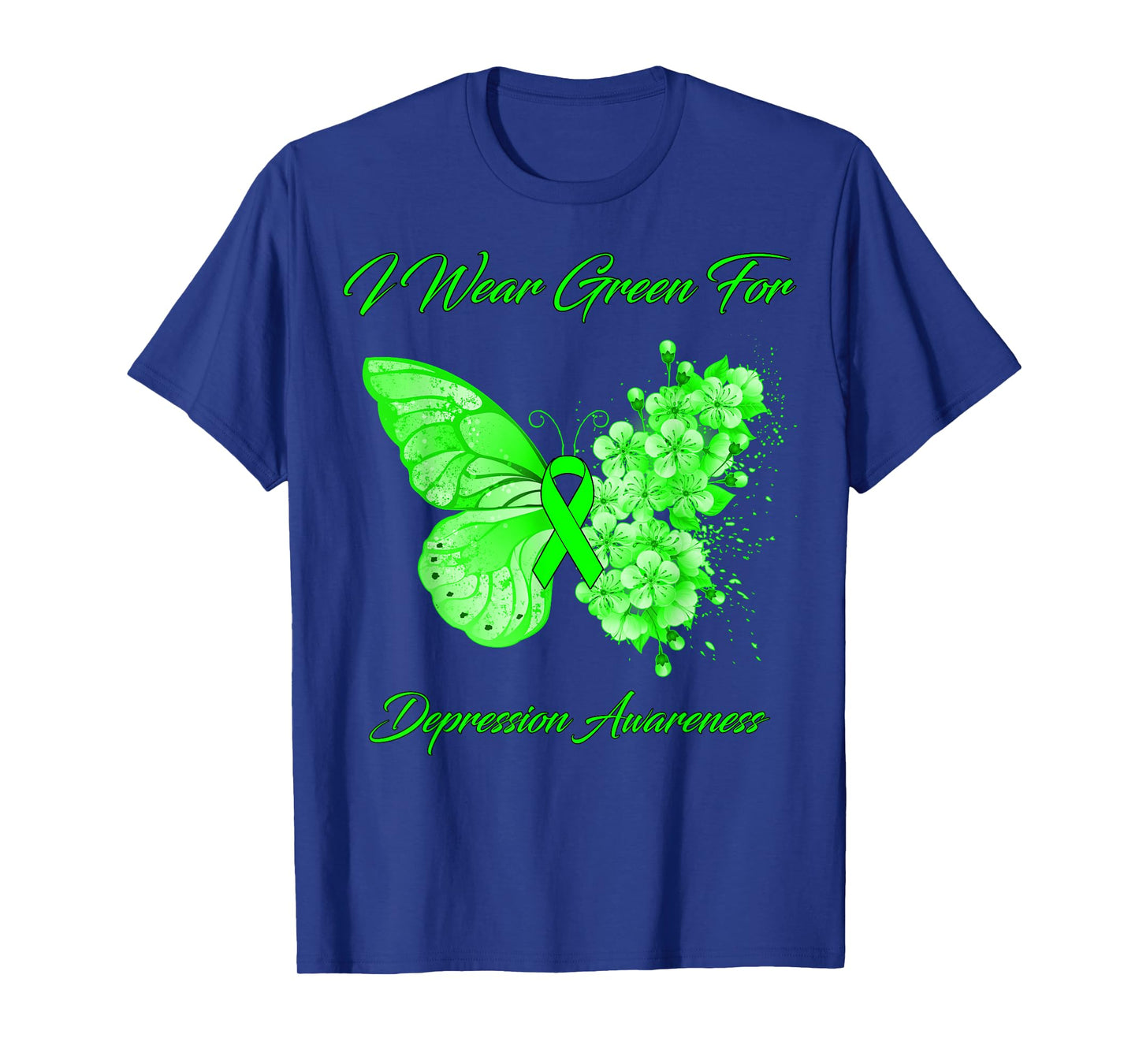 Butterfly I Wear Green For Depression Awareness T-Shirt