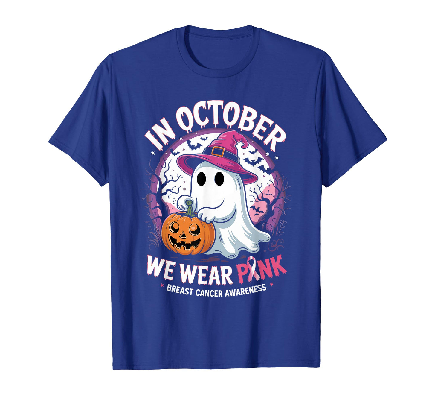 in October We Wear Pink Shirt Ghost Breast Cancer Awareness T-Shirt