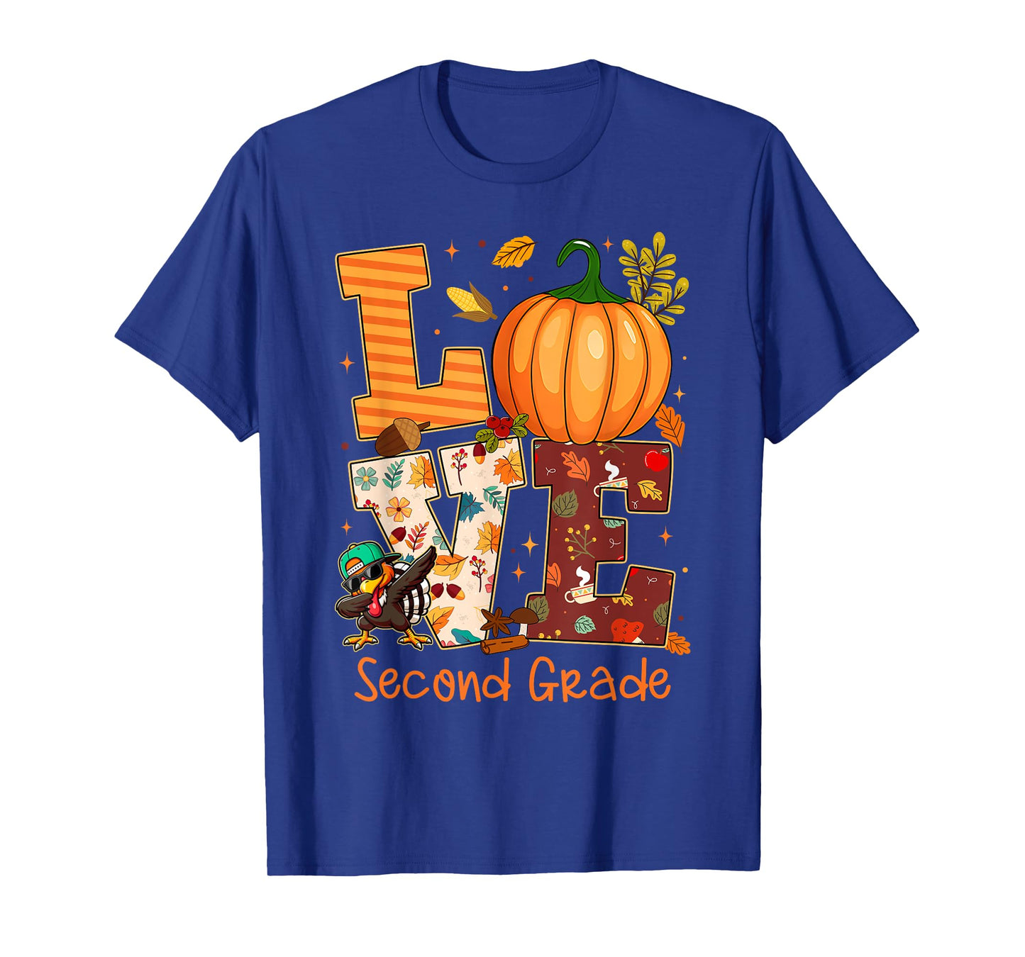 Love Second Grade Teacher Turkey Thanksgiving Autumn Fall T-Shirt