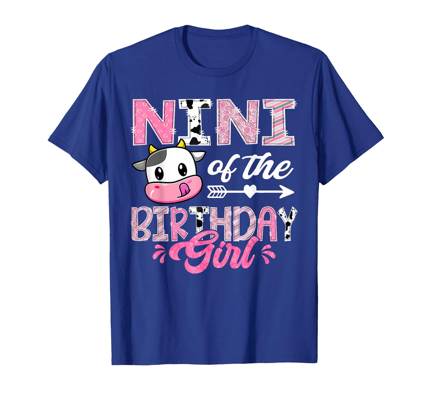 Nini Of The Birthday Girl Pink Farm Cow 1St Birthday T-Shirt