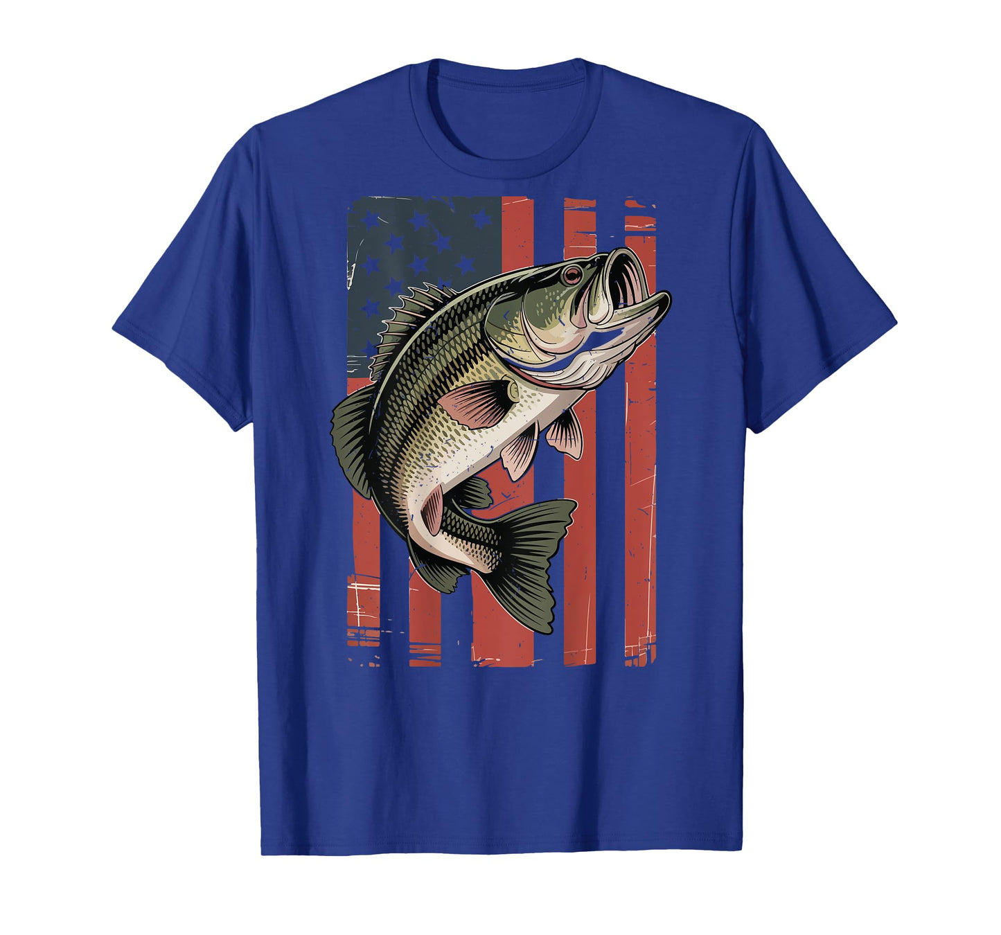 On-Back American Flag Bass Fishing 4th July Men Boy Graphic T-Shirt