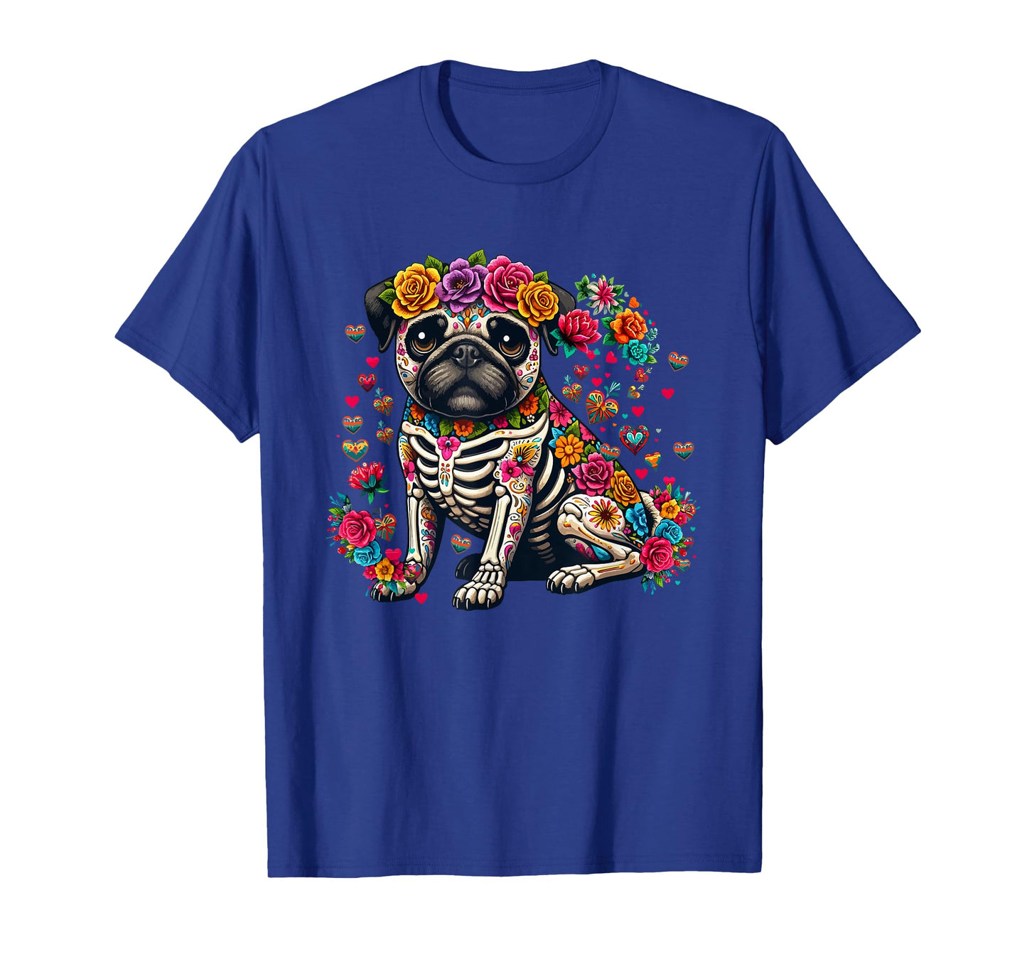 Pug Floral Skeleton Dia De Los Muertos Mexican Lover Owner T-Shirt