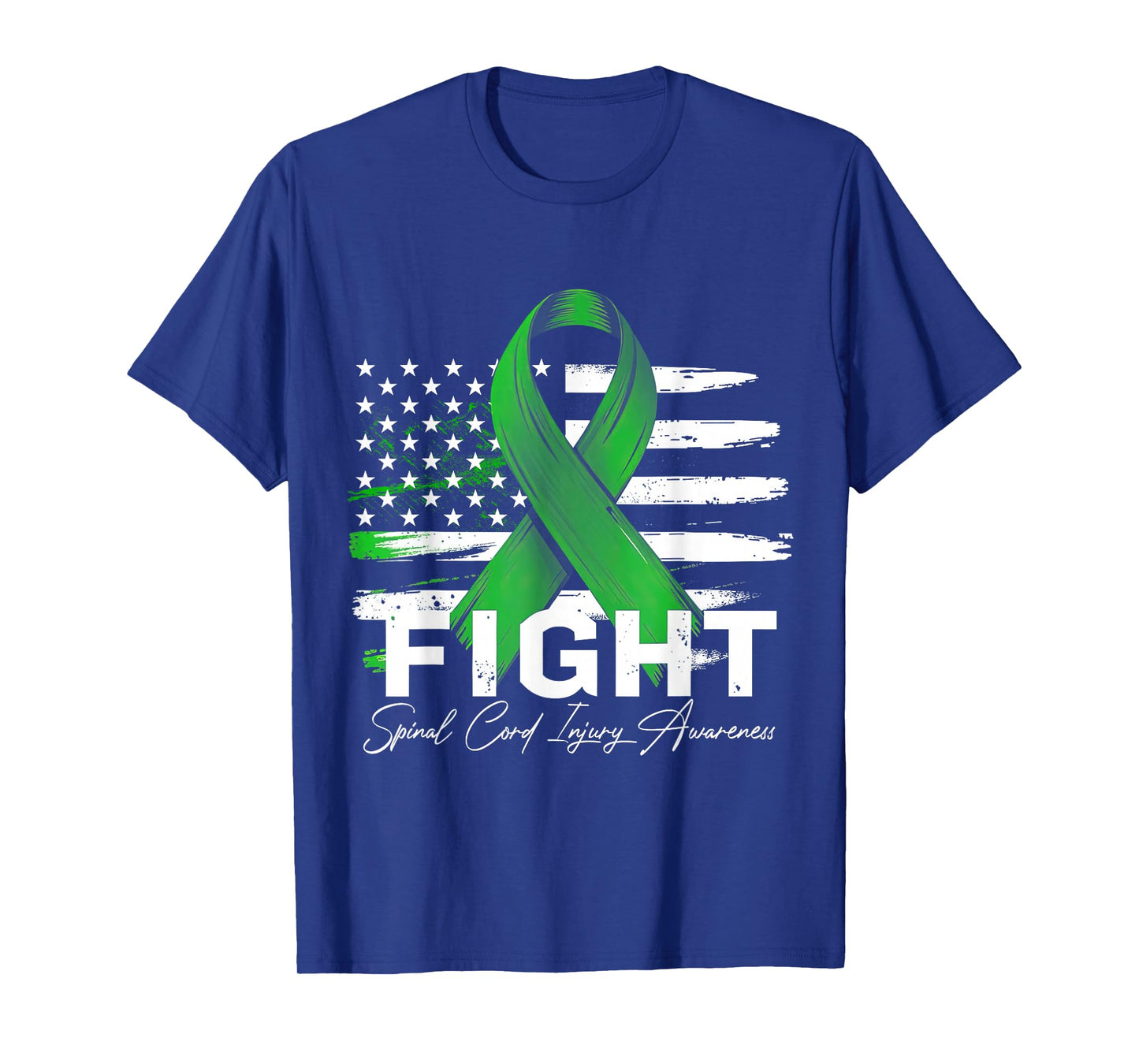Fight Spinal Cord Injury Awareness Green Ribbon USA Flag T-Shirt