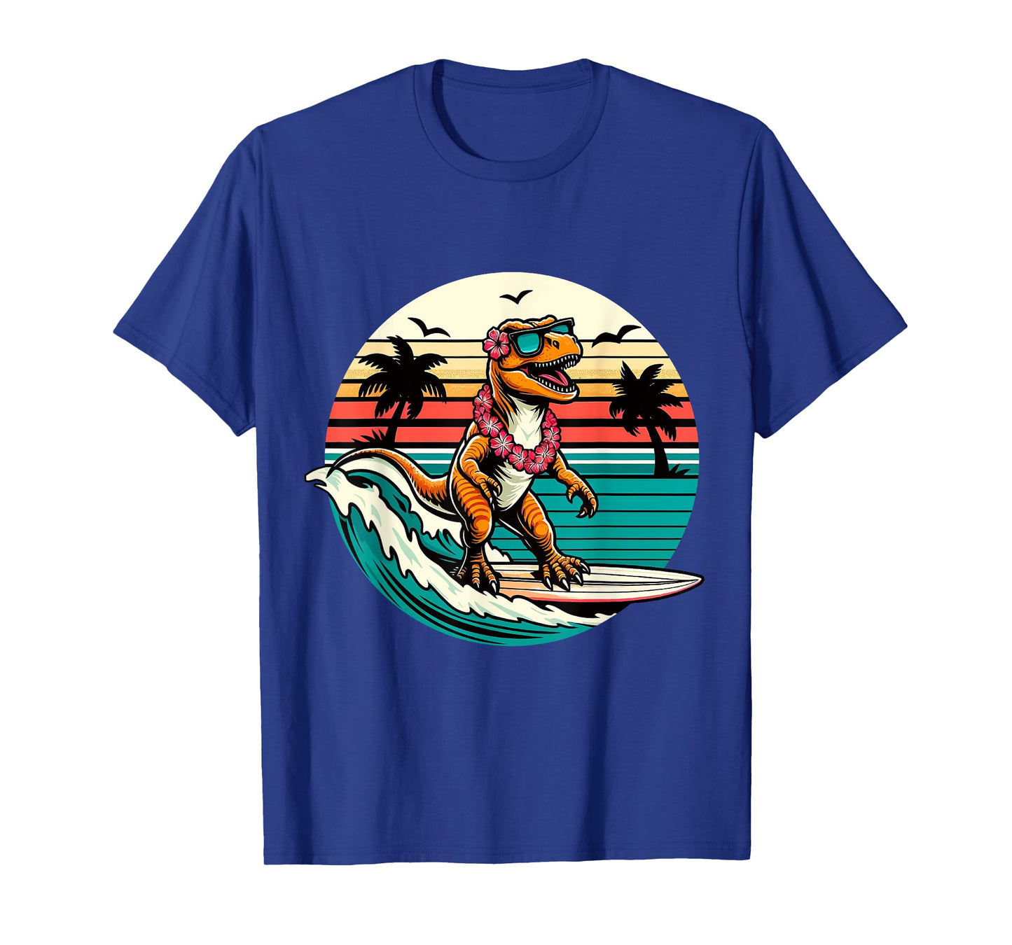 Funny Dinosaur Surfboard Beach Summer Surfing Trex Hawaiian T-Shirt