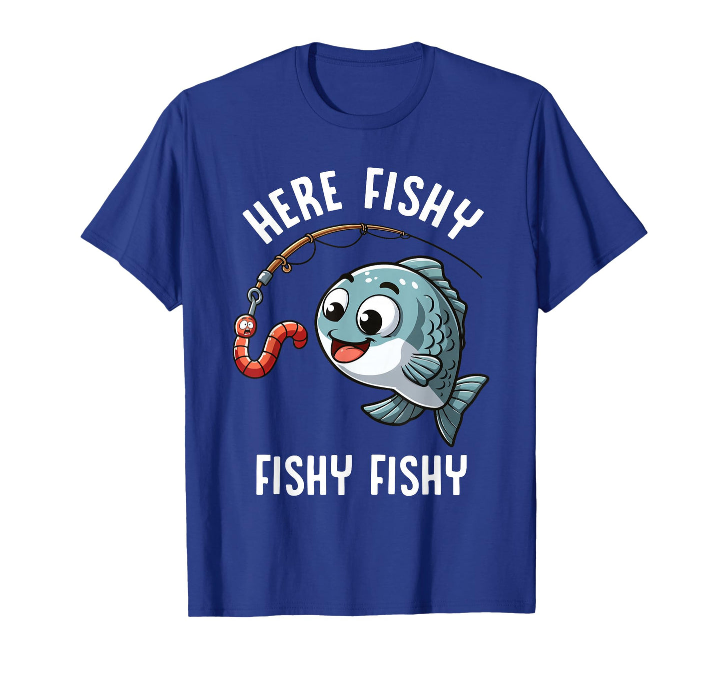 Here Fishy Fishing Funny Worm Cute Fish Fisherman Boys Girls T-Shirt