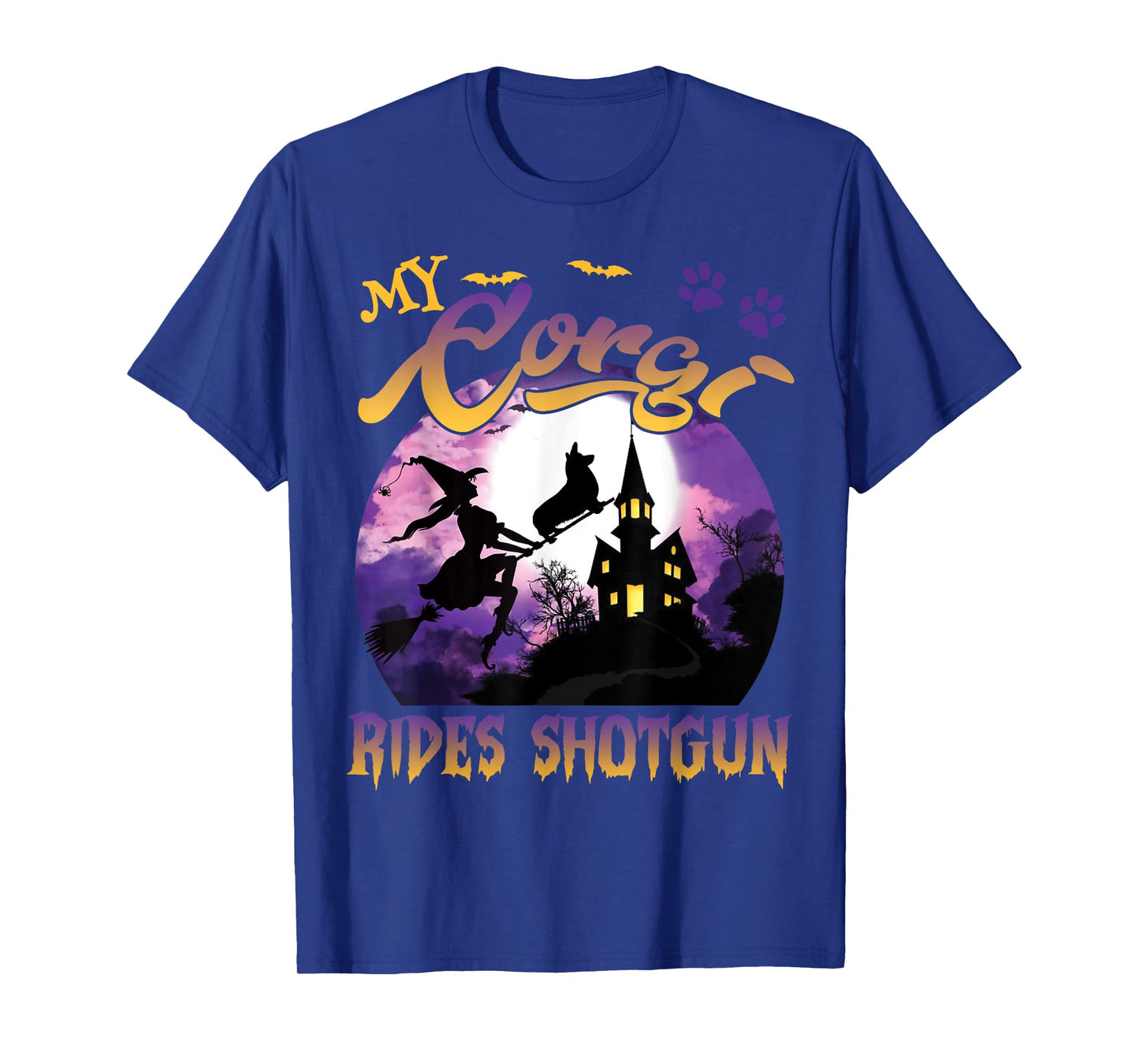 My Corgi Rides Shotgun Cool Halloween Protector Witch Dog Men Women Kids T-Shirt