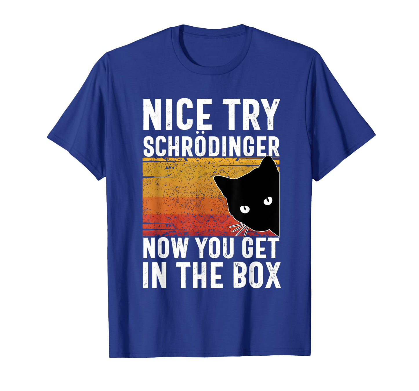 Nice Try Schrodinger Now You Get In The Box Vintage Cat Idea T-Shirt, Small, Black