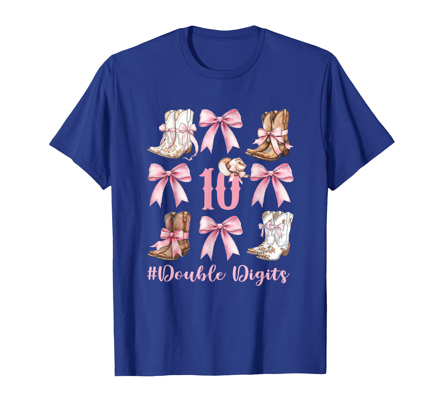 Pink Coquette Bows Western Cowgirl 10 Double Digits Birthday T-Shirt
